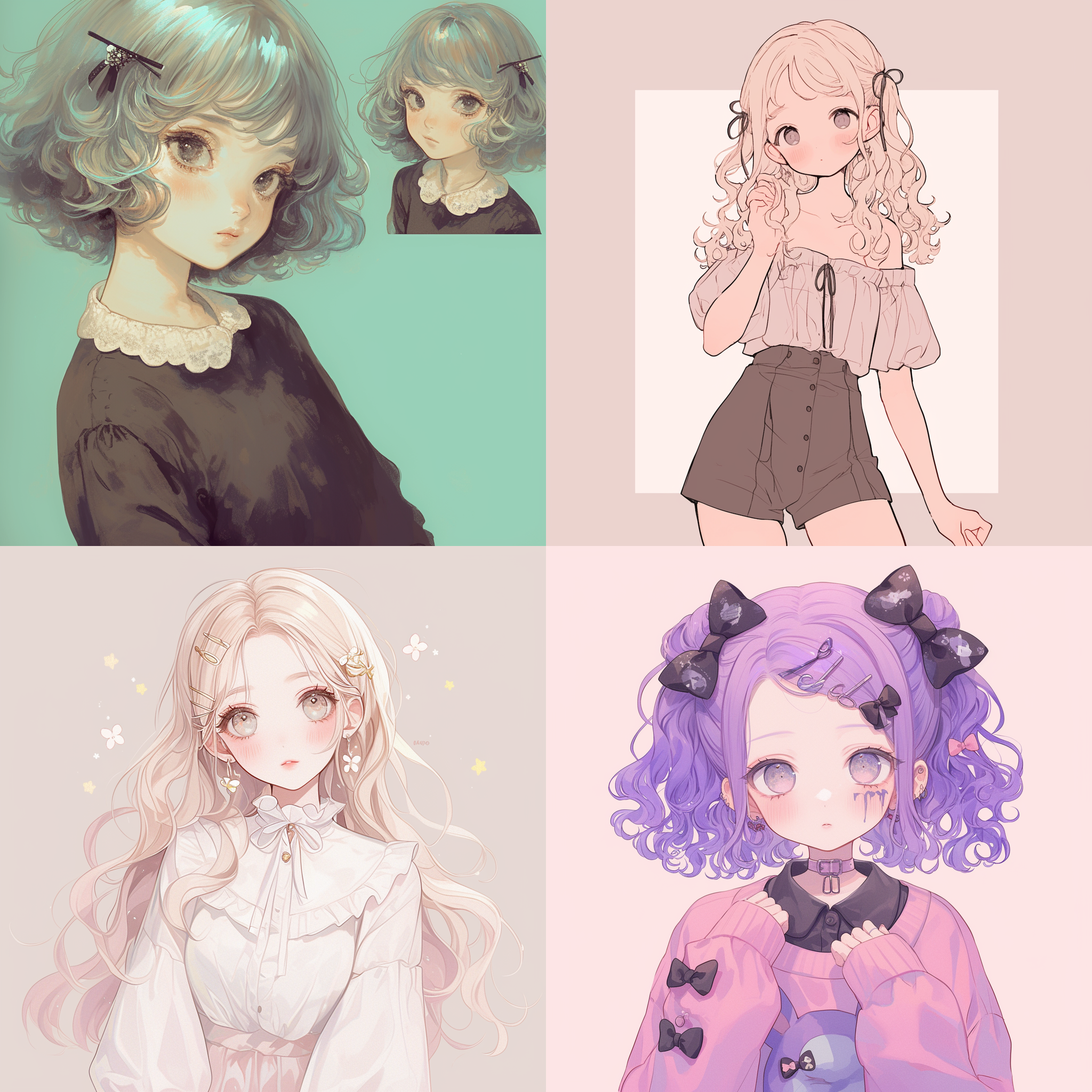 一位奶白色头发的女生，黑色的眼睛，圆溜溜的，长相圆润可爱，头上戴着发卡，长相精致