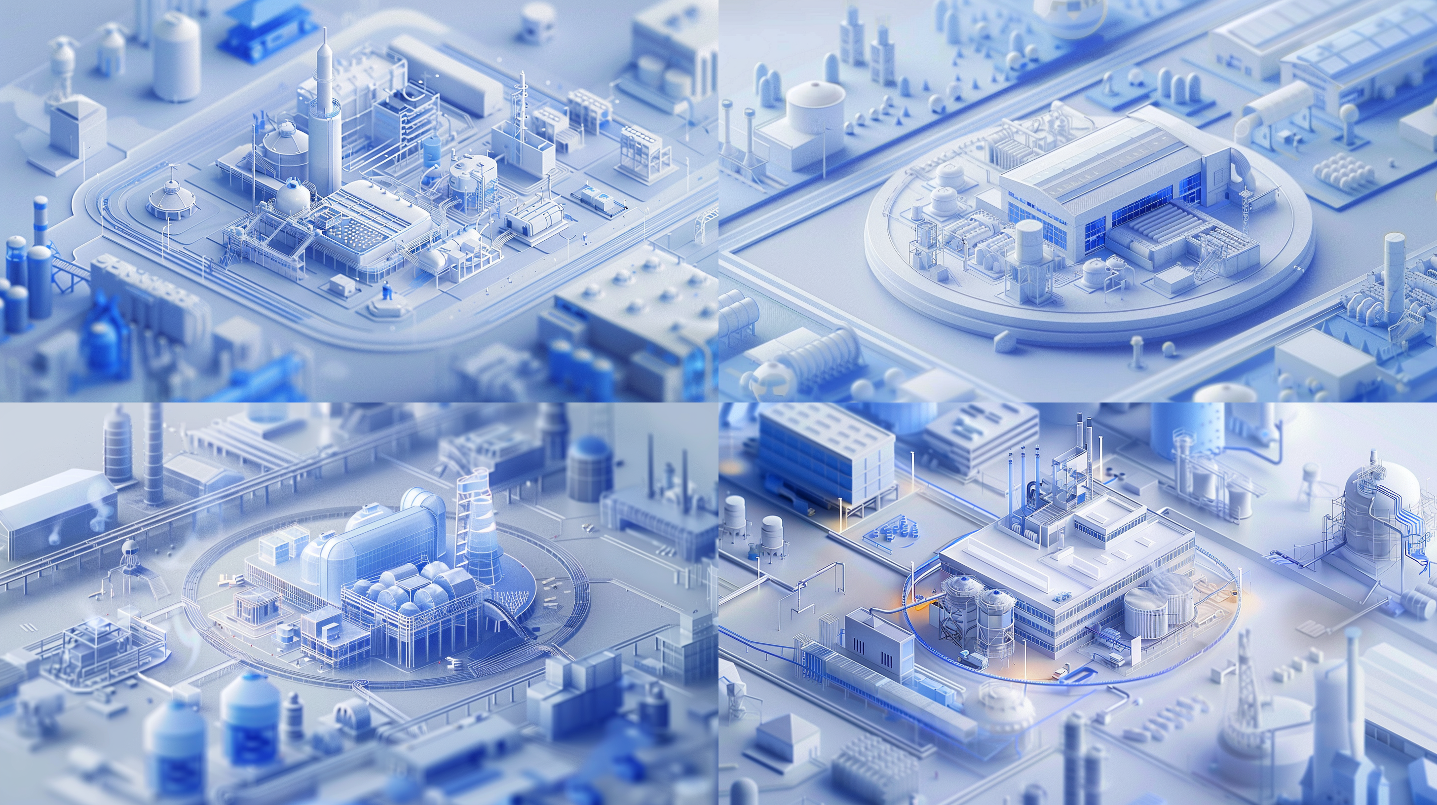 a circular future huge island, isometric industrial building, city in the future, on the island there are state-of-the-art smart logistics warehouses and a futuristic architectural complex with a sense of technology，mechanical arms work alongside the robots, seamlessly moving items onto conveyor belts.prepared for efficient delivery. the modern, high-tech environment is highlighted by soft blue accents and clean design. technology and intelligence, c4d , high details 16k. 鸟瞰 ﻿
