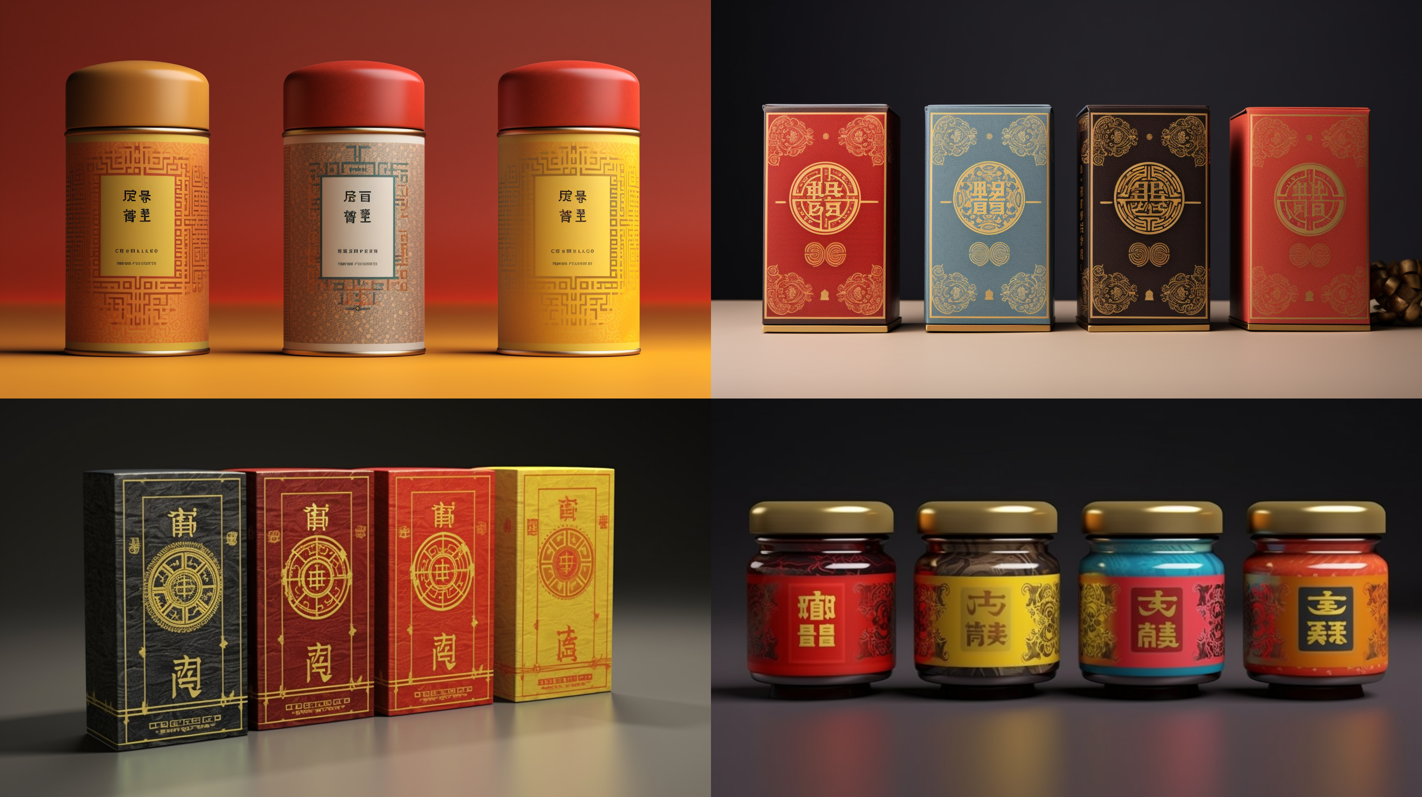 唐朝风格艾灸包装设计，主题灵感来自唐朝历史文化，包含唐三彩、丝绸之路和长安城元素。主色调为明黄色、朱红色和翠绿色，图案包括祥云、龙凤和莲花。插画展示穿着华丽唐朝服饰的人物形象，发型复杂，背景为山水花鸟自然景观。文字采用唐朝书法字体，引用唐朝经典诗词。整体设计对称，留白处理得当，体现传统美感。