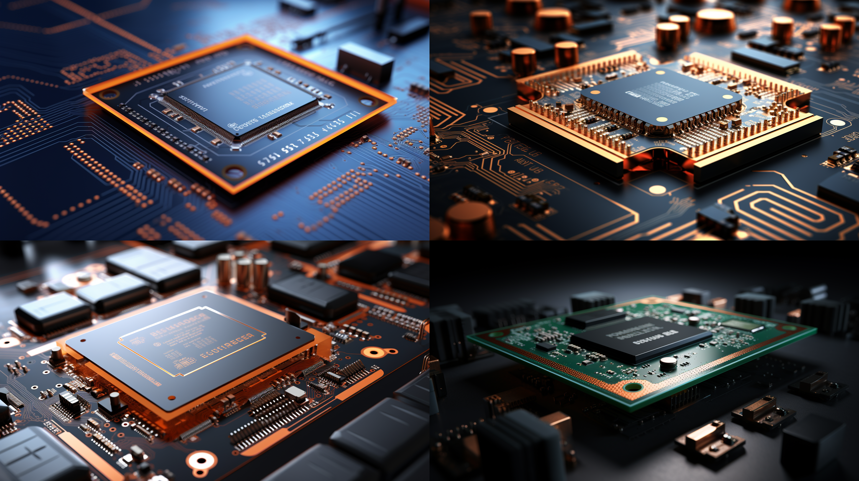 product rendering, circuit board, advanced technology light perception, resistors, chips, structure, perfect panoramic display, front view, clear details, enhanced texture, oc rendering, blender, high quality, 8k, high resolution, metal texture, cold colors, precise focus, side light, sense of technology, modern sense, precision craftsmanship, professional photography, light and shadow effects, high clarity, and technological beauty.