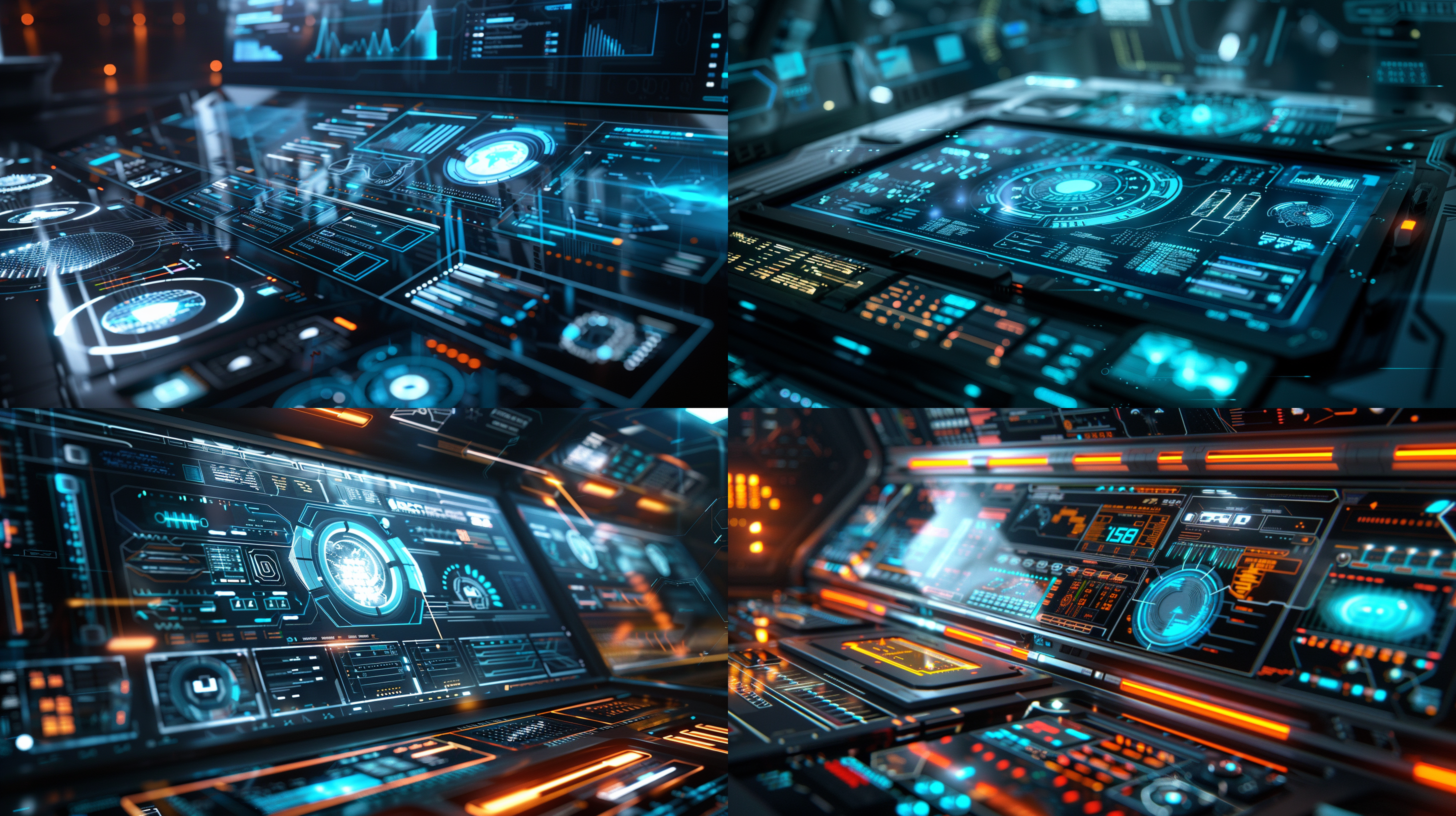 future technology control panel, with a floating screen, material, full of technological feel, cool color tone, indoor environment, wide-angle lens, front light, high resolution, touch operation, focused expression.