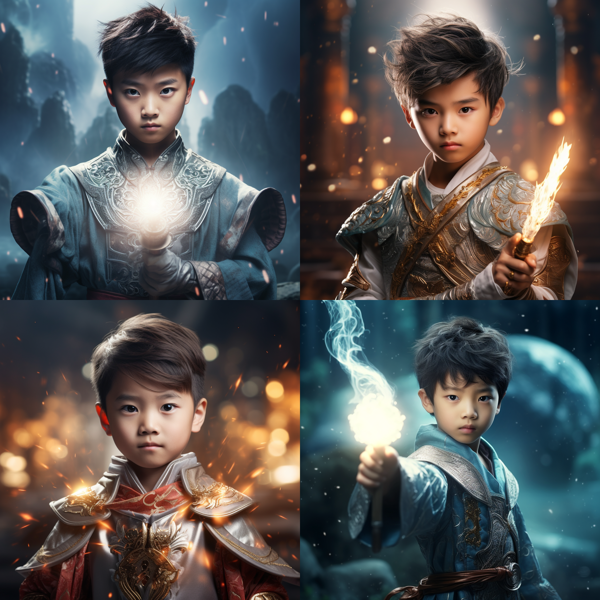 a chinese boy in ancient costume, waving a sword and flying in the metaphysical world, playing the protagonist of the universe, with a beautiful face, as a god of war, casting magic array, super clear, super realistic, super delicate face model