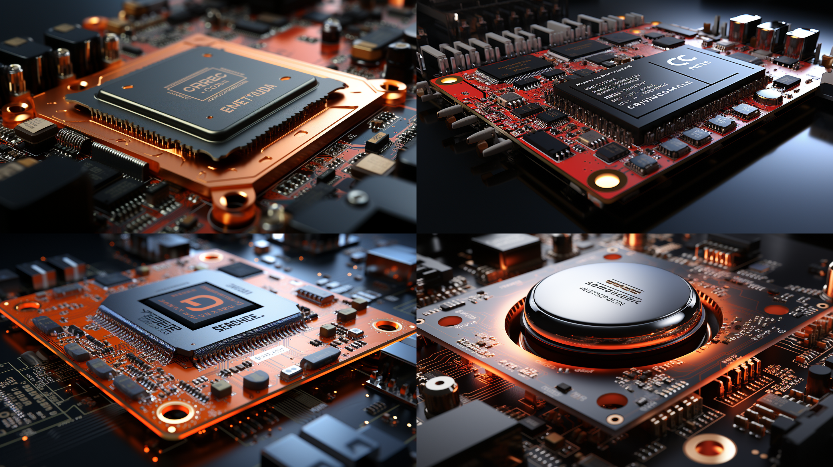 产品渲染，电路主板，高级科技光感，电阻，芯片，结构，完美全景展示，正视图，细节清晰，质感加强，oc渲染，搅拌机，高质量，8k，高分辨率，金属质感，冷色调，精确对焦，侧光，科技感，现代感，精密工艺，专业摄影，光影效果，清晰度高，技术美感。