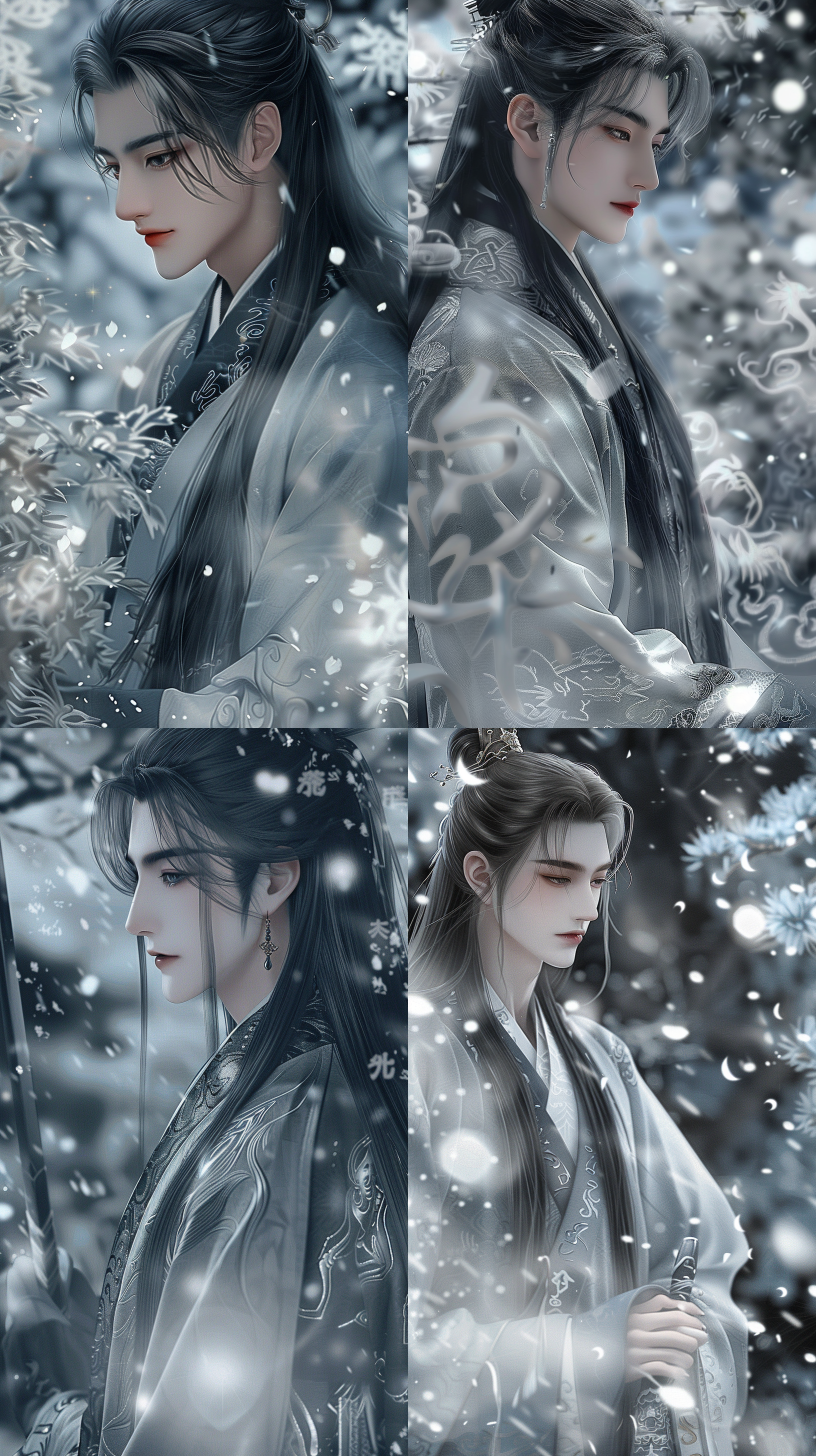 中国古代年轻男子，长发，古装，线条清晰，超8k，cg图，霸气！超现实，强壮的身体，英雄气概，电闪雷鸣，手持长剑，负手而立，地面符文，天上飞龙，震撼，仰视镜头，玄幻效果，