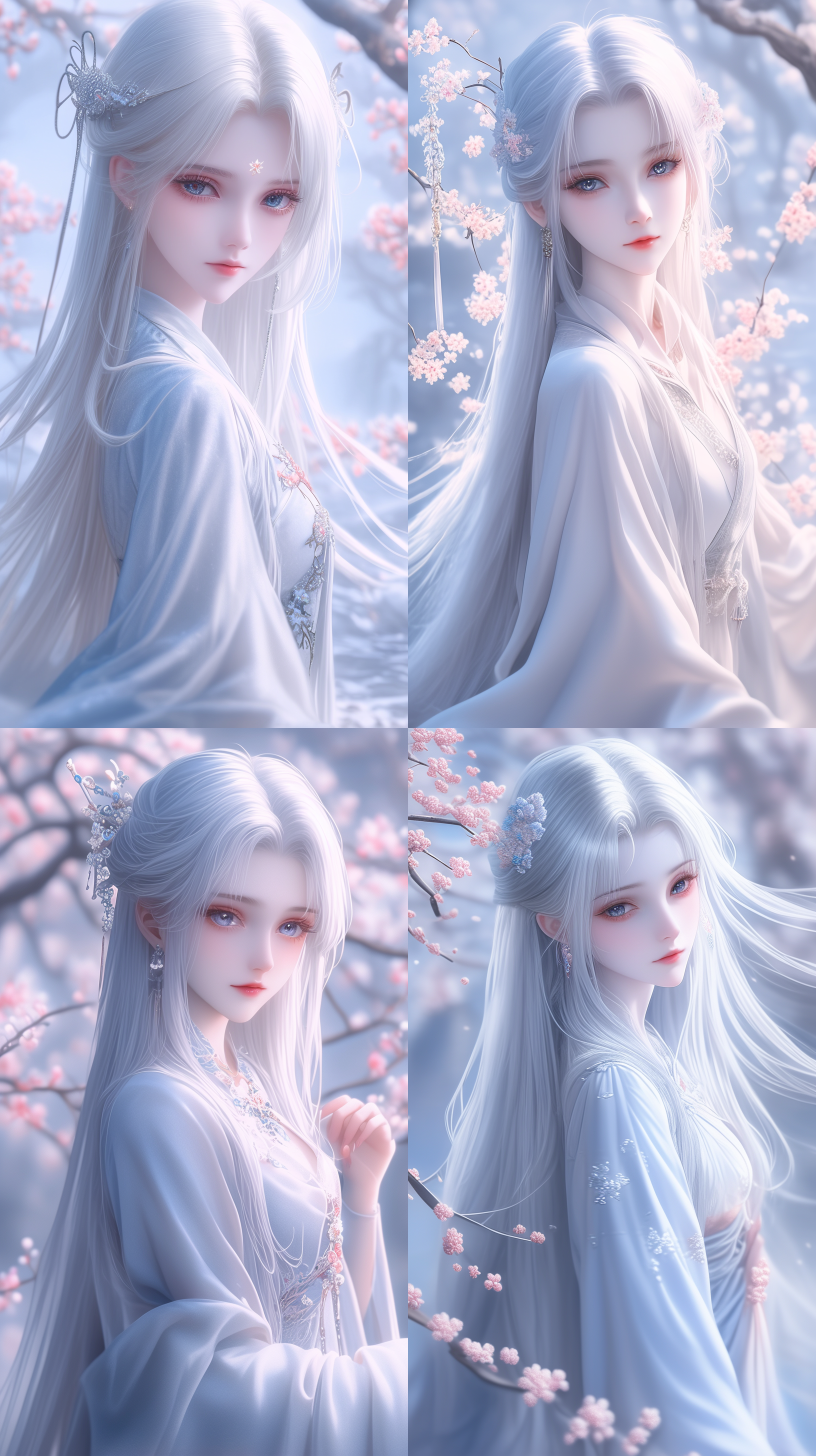 ancient beauty, chinese style, blue ancient costume long dress, white hair temples, curled hair, willow eyebrows, phoenix eyes, peach blossom lips, cool temperament, delicate skin texture, ultra clear facial features, natural light, facial lighting, 3d, soft focus effect, symmetrical composition, telephoto lens, delicate texture, 32k high-definition wallpaper, ultra high-definition picture quality, stunning appearance, full body photo, soft light, fairy tale style, front face lens, lying by the stream, fabric texture of clothes, layered ancient costume, embroidery, hot figure, surreal, lying on the ground to watch me, anime enhancement