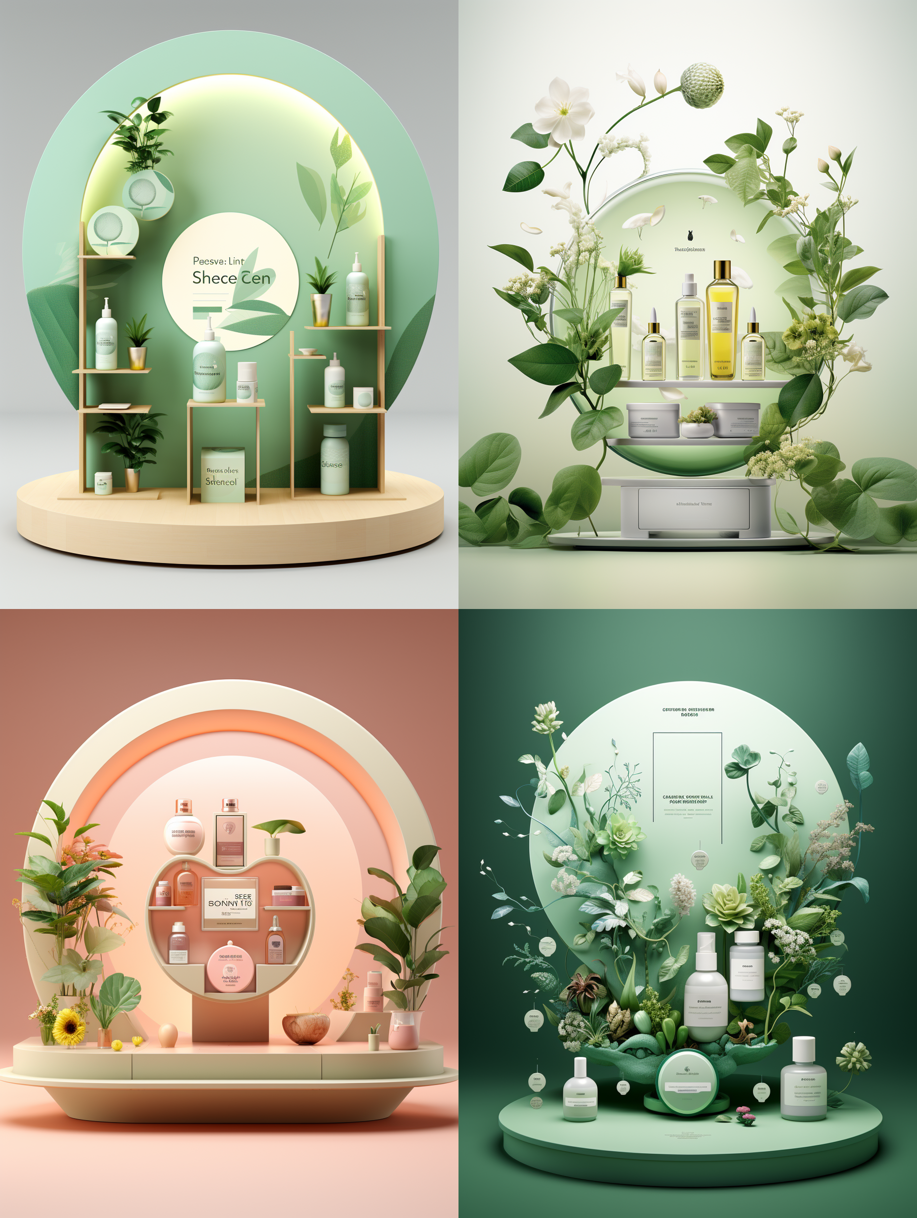 graphic stage design of health care products，quiet, stage spotlight, the single product stage is placed in the middle of the social media product scene application, the color is clean, brevity, botanical embellishments