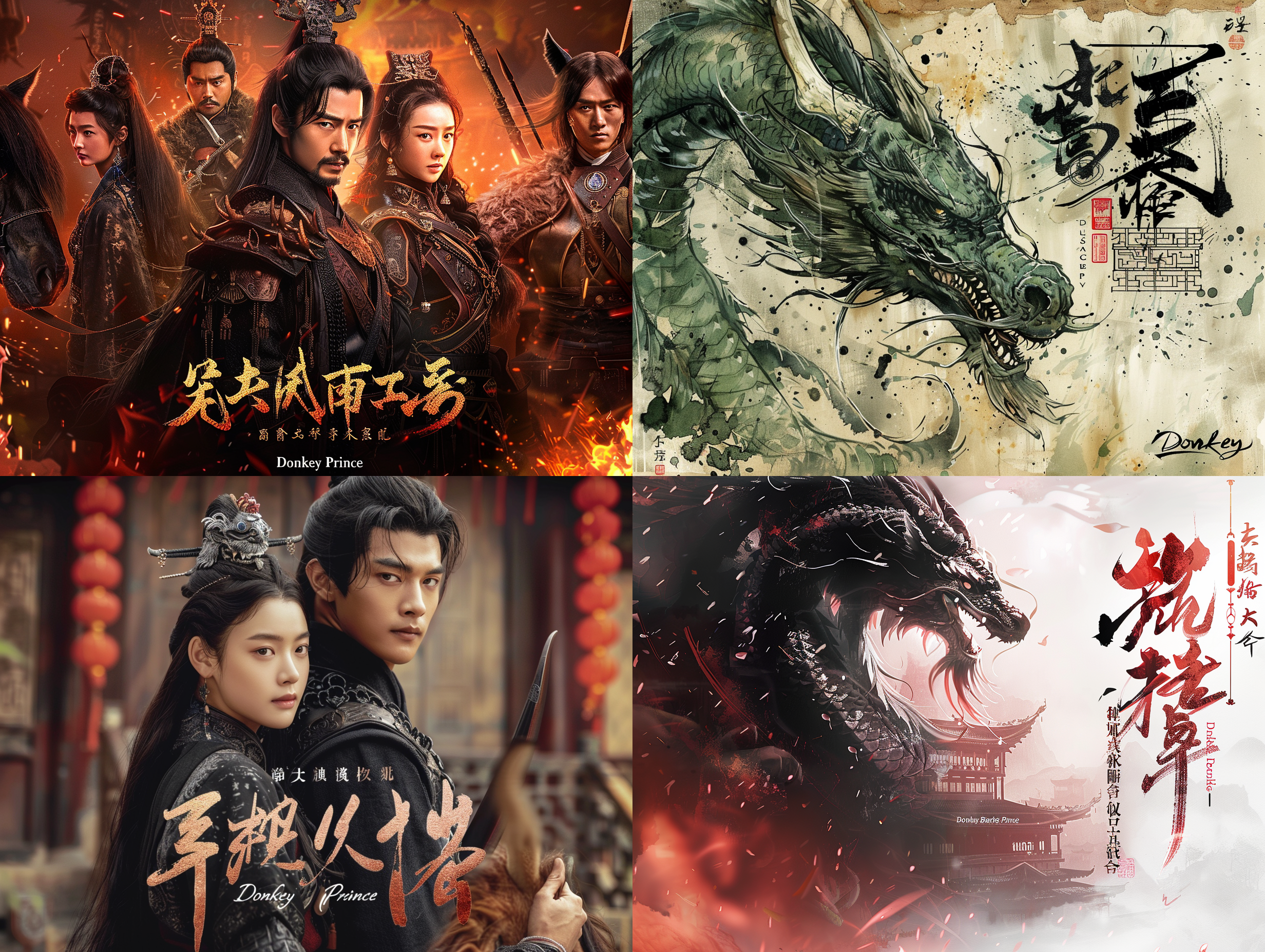 在一张中国风海报里有龙，有一个主题文字在中间"黑驴王子" 天鹅绒