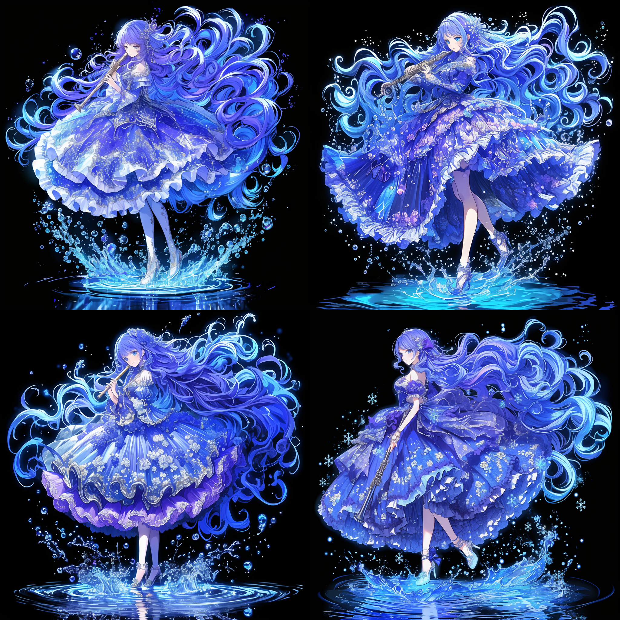 网红脸女吟游诗人，乐器，身材曲线优美，胯下与大腿线条流畅，高分辨率，超现实，魔法氛围，动态模糊，全身像，神秘表情，长发飘逸，暗色调，广角镜头，侧光，慢快门，悬浮元素，神秘感，幻想色彩