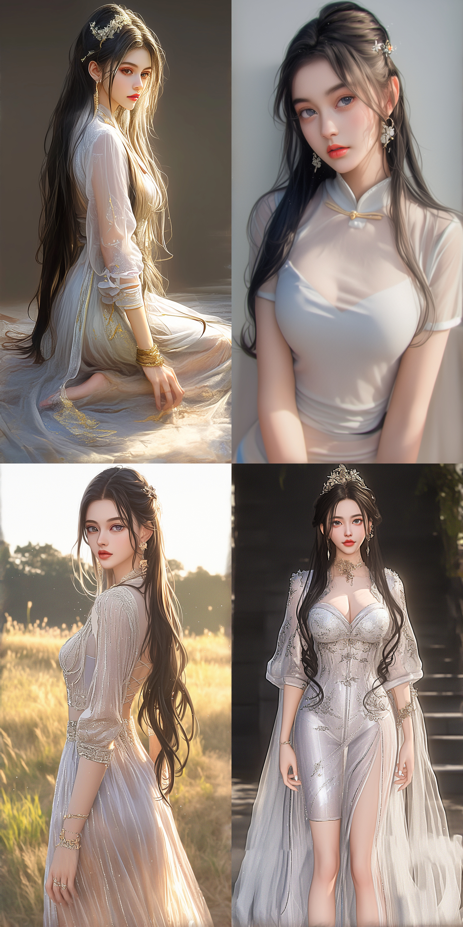 美女，身材曲线优美，五官精致，细节丰富，中国风，透光汉服，华丽饰品，网红脸