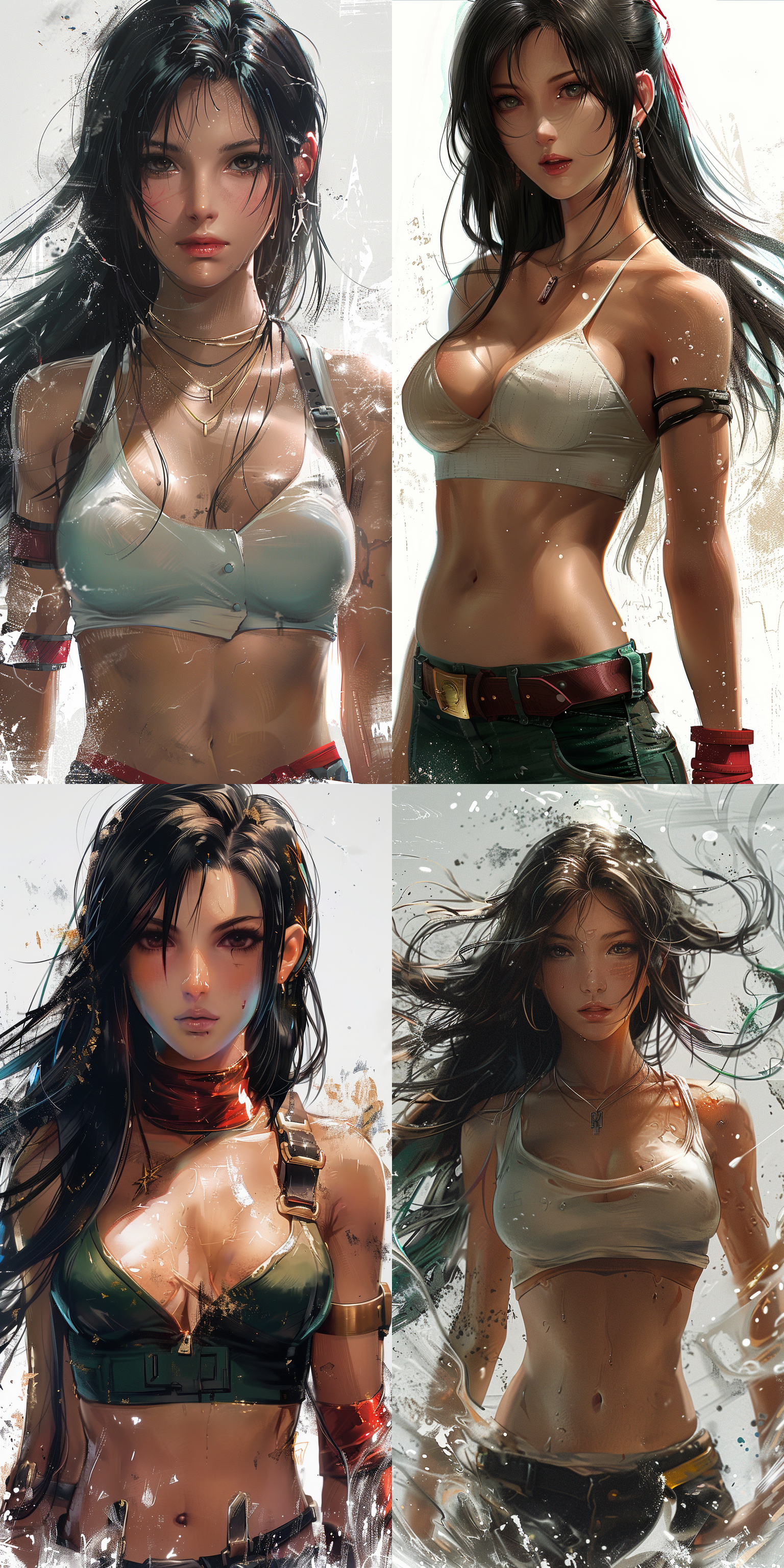 蒂法，白色背景，线条草图，比例精确，动态姿势，3d效果，深度增强，红色，金色，蓝色，局部上色，动态捕捉，清晰标记，比例准确，线条流畅，色彩鲜艳，表情生动，动作优雅，光影效果，细节丰富，背景简洁，焦点突出。