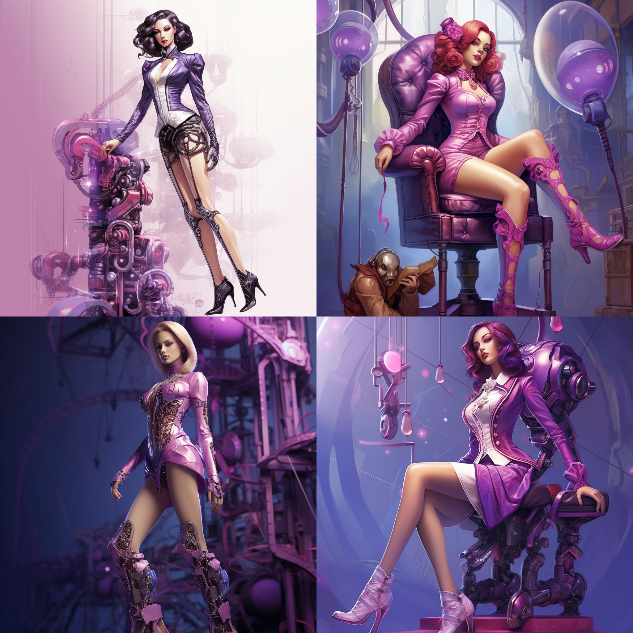 机器人女人，紫色和粉色，丝袜，高跟鞋