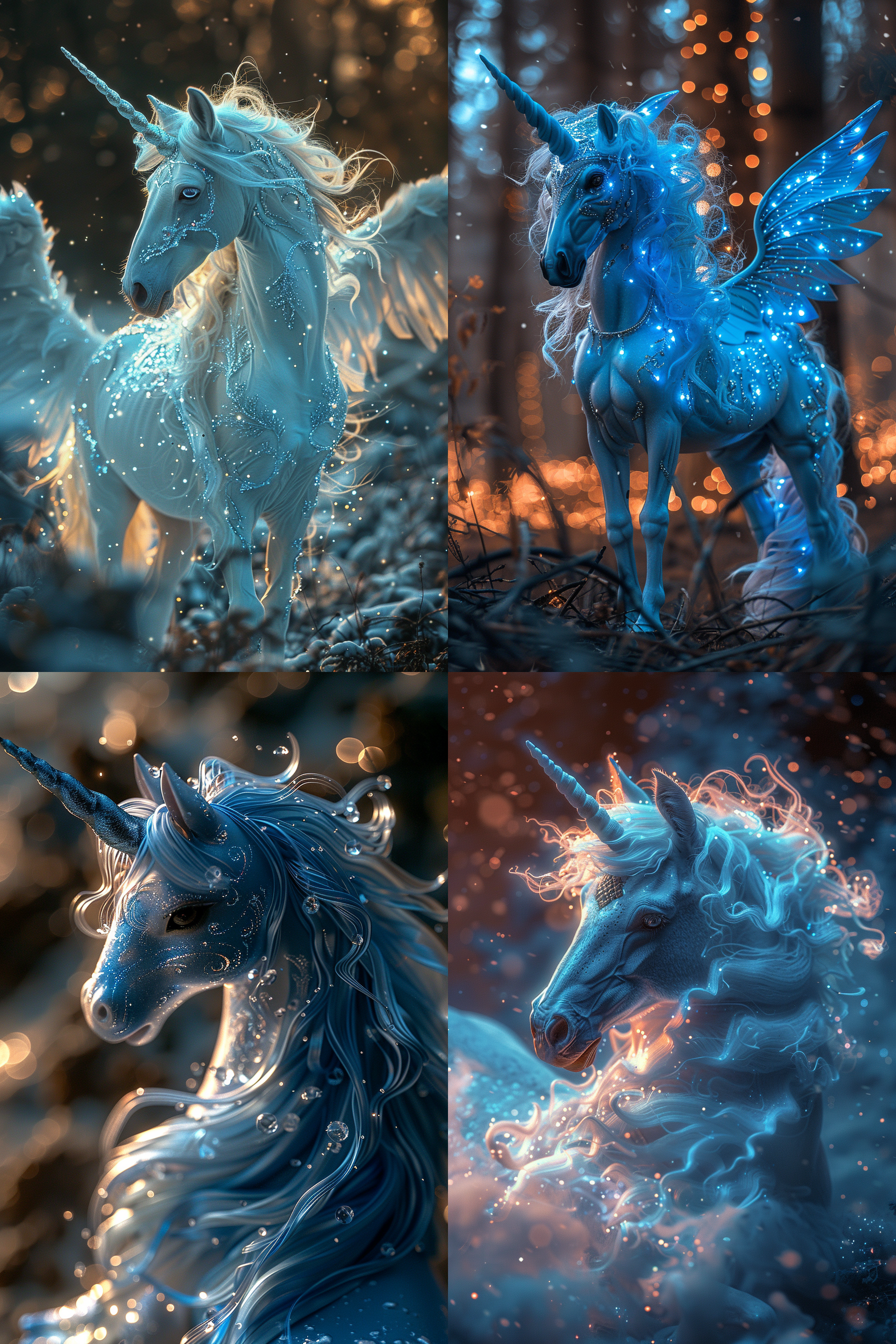 紫悦天角兽欣悦，优雅姿态，翅膀展开，星空背景，柔和光线，细节丰富，梦幻风格，长焦镜头，正面光，宁静，神秘。