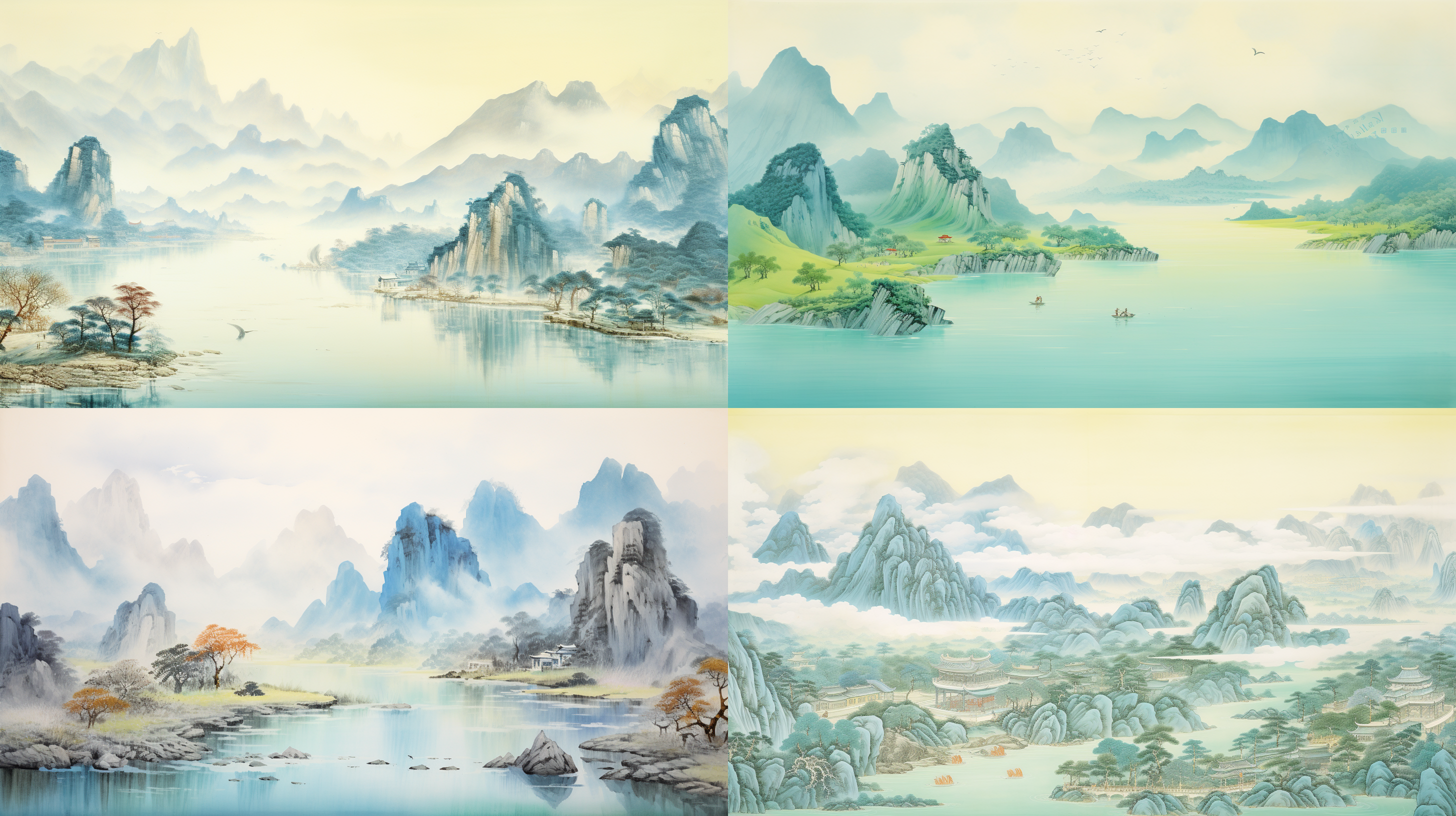 this is a painting,serene,elegant,predominantly light-colored,major color is yellow and cyan,very few blue color,with various intriguing lines,giving a sense of relief,from a distance,it resembles undulating mountains,reminiscent of the color scheme in the famous chinese painting "along the river during the qingming festival",super details,high quality