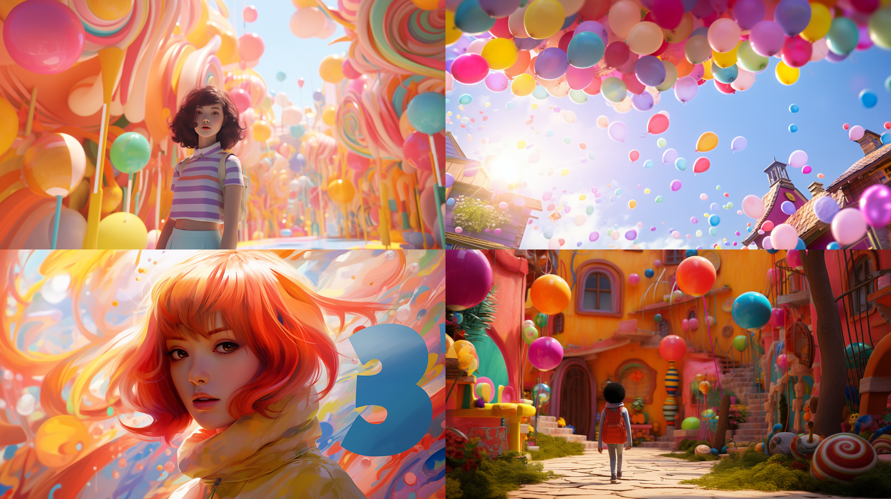 618数字，可爱风格，少女色彩，热闹绚丽，16:9画面比例，中心构图，鲜艳色彩，室外环境，长焦镜头，正面光，动态模糊，欢快，活力。