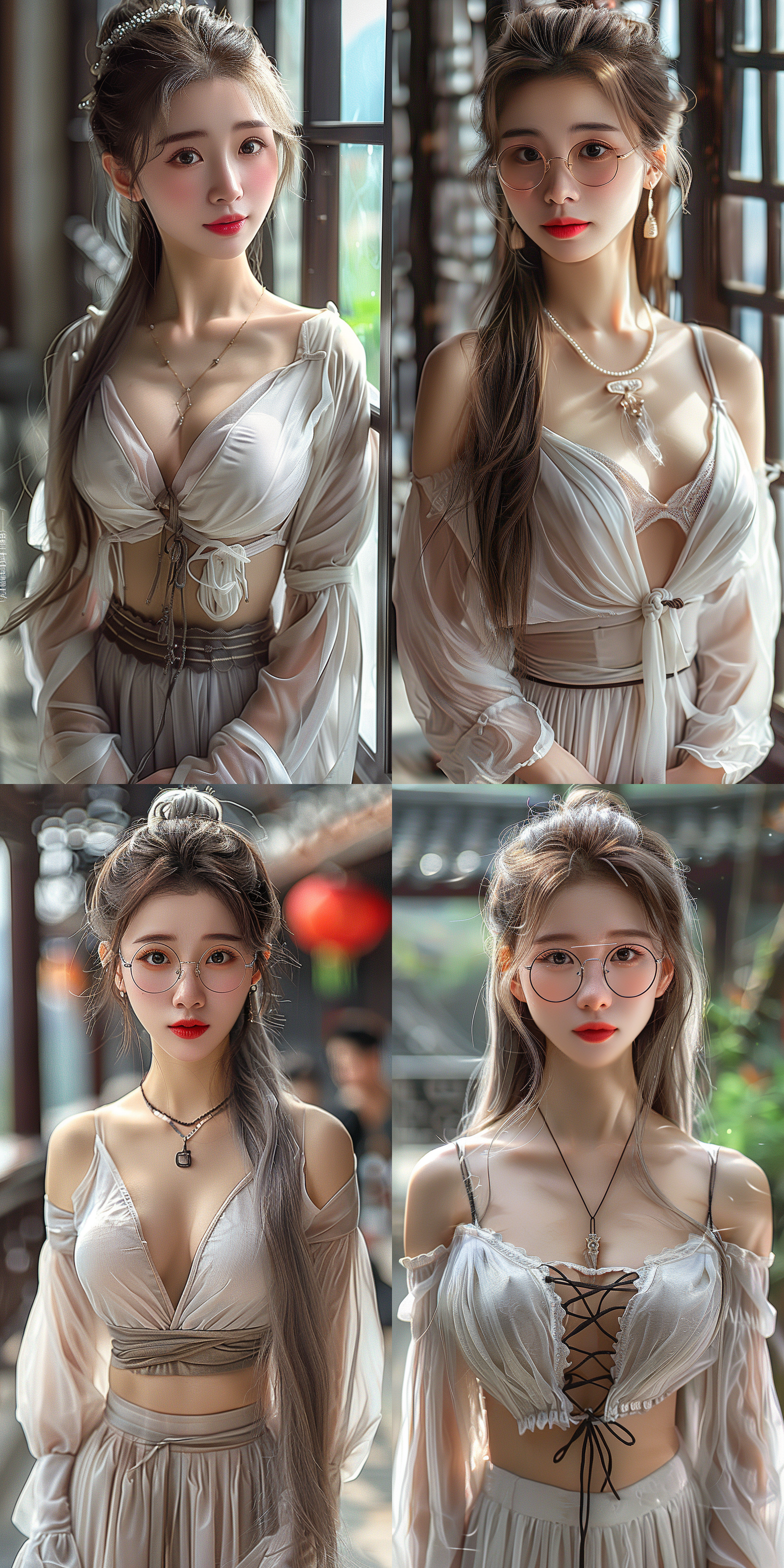 超清渲染动漫风格中国少女，银色长发，汉服连衣裙，温柔自信，全身角色，自然色调，远景透视，高亮细节，古装风格，静态放松，高清画质，细腻纹理，柔和光线，唯美氛围，背景单一。