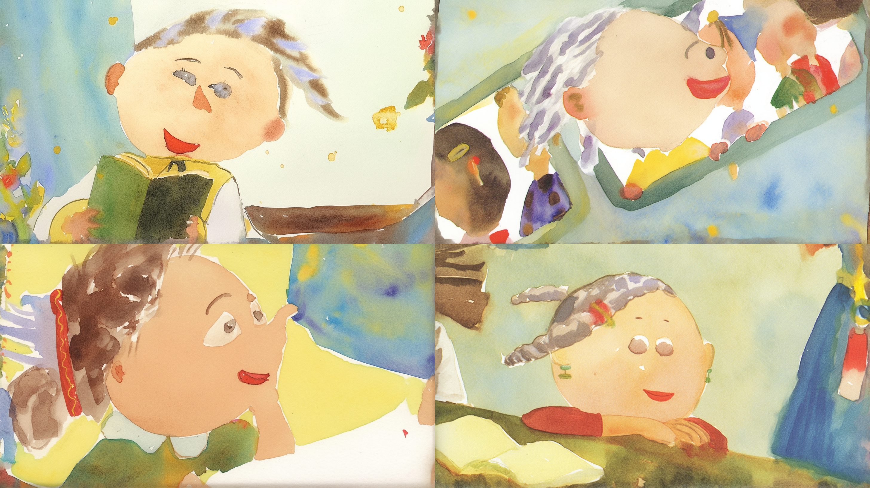 老师在说话，正面特写，自然光，教室里，柔和色调，标准镜头，微笑，专注，教育，亲切，水彩