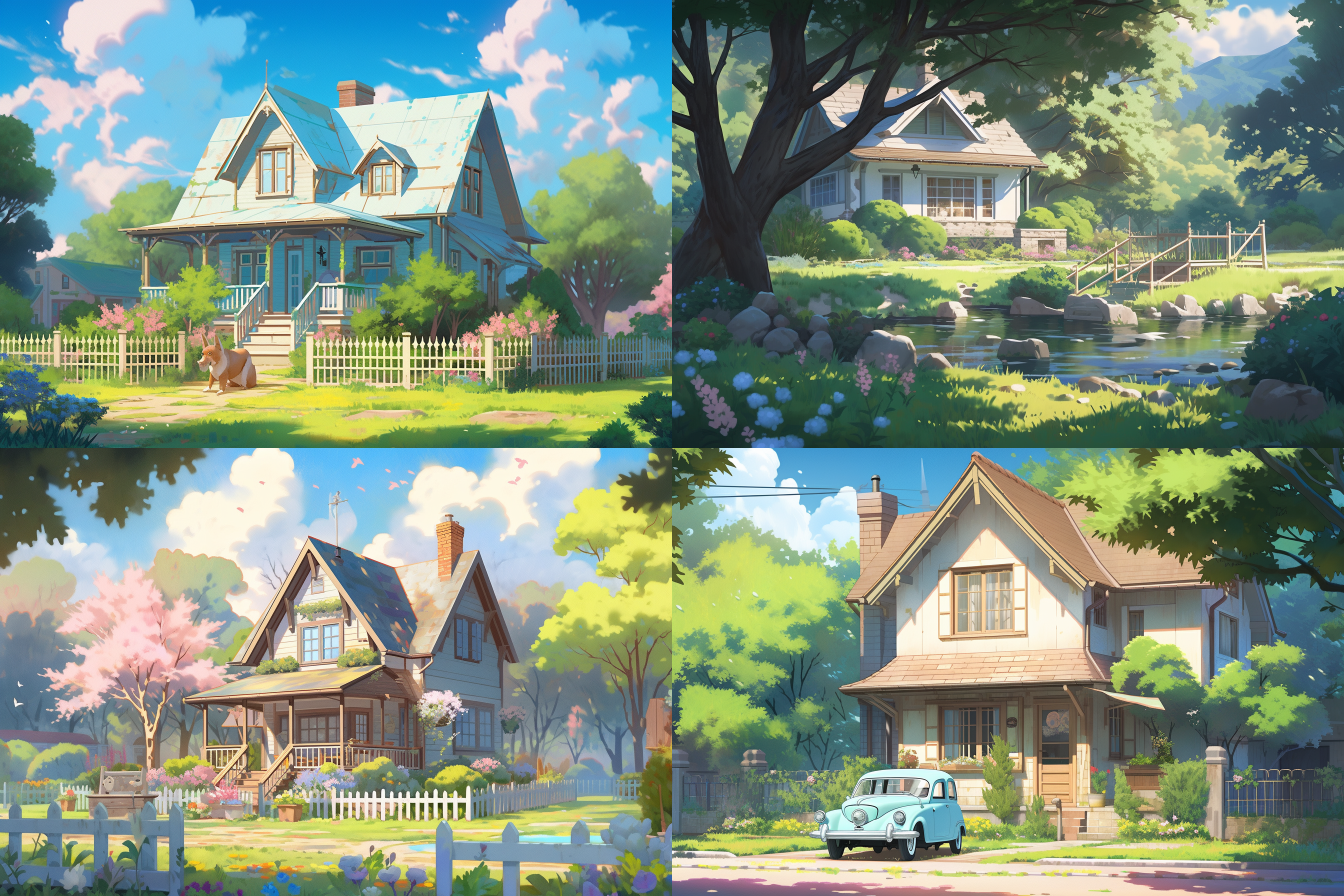 动画《美丽的和平场景》、《一栋房子》、《蓝狗》、《宫崎风格》、《美丽的艺术家渲染》、兽兽，dutchstyle，bicycle，中元节，inspired尼古拉·雅罗申科、杉森健艺术、pc b oxart、迪士尼动画工作室、manga和anime 1990, art house aesthetic 复制