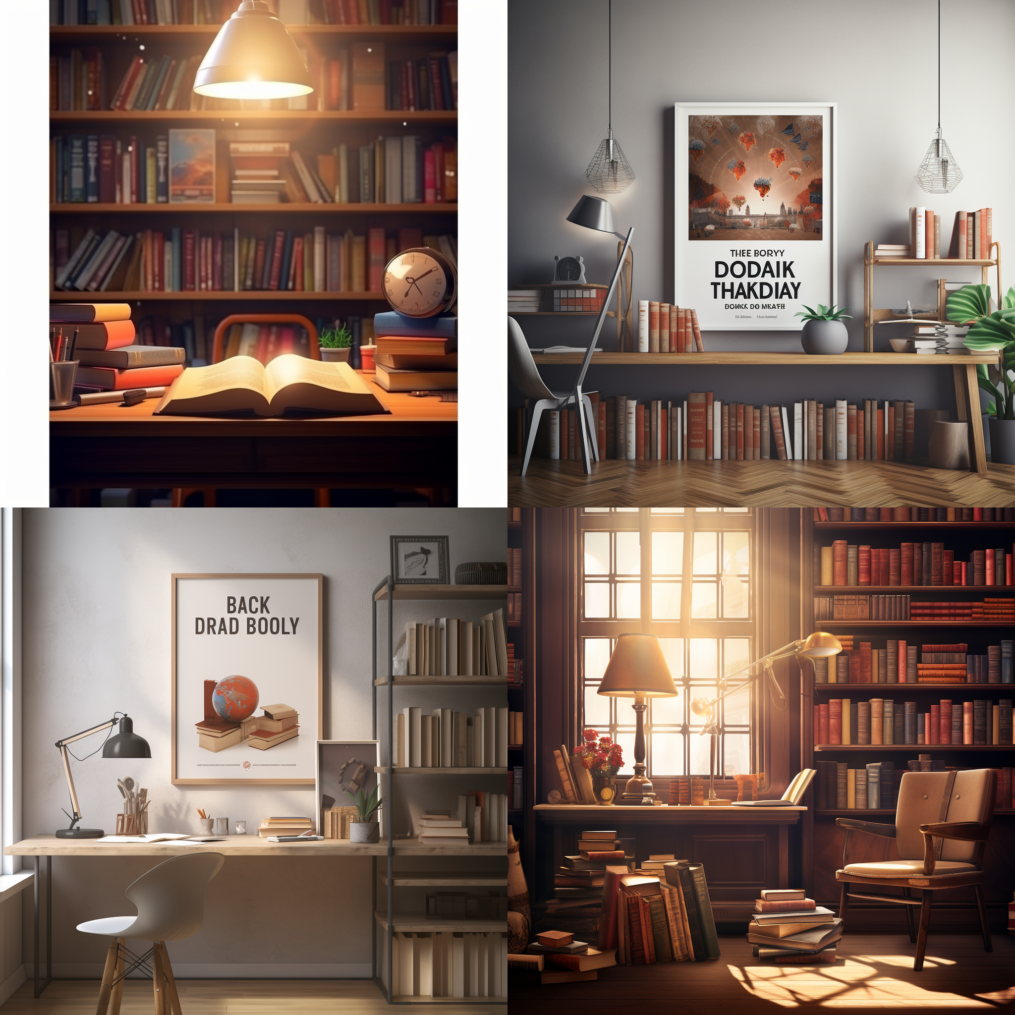 世界读书日海报，写实风格，简洁内容，图书馆内，柔和光线，中景镜头，静态，专注，书本，阅读，平静。