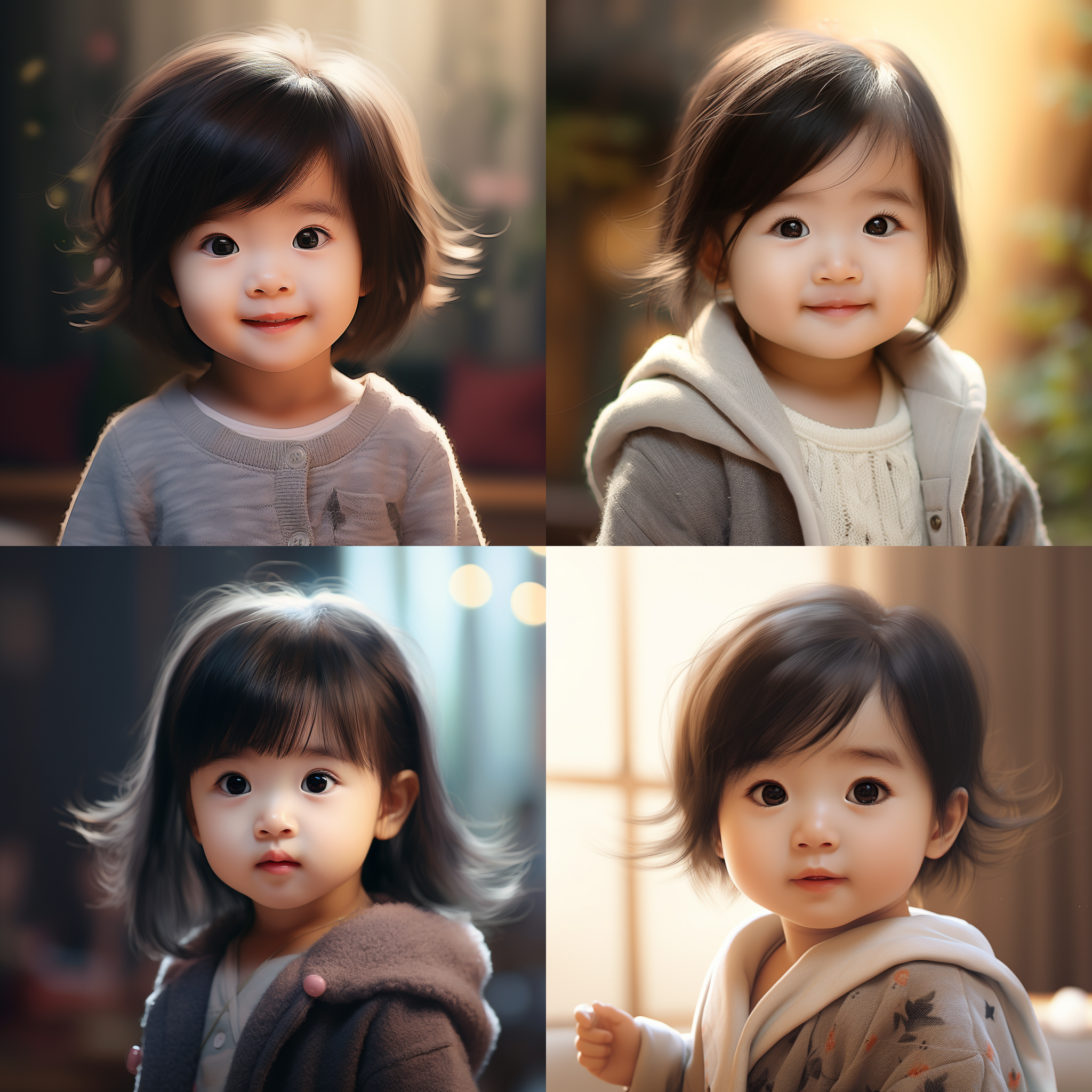 中国女婴儿，黑色齐耳短发，直发，胖嘟嘟的脸，全身，憨态可掬，脸部细节，摄影写真，萌态十足，真实感，电影质感，美丽可爱，超清渲染，照片写实风格，柔和光线，自然环境，广角镜头，高分辨率，温暖色调，天真表情，细腻肌肤，家庭背景，温馨氛围，柔和色彩，幸福情绪。