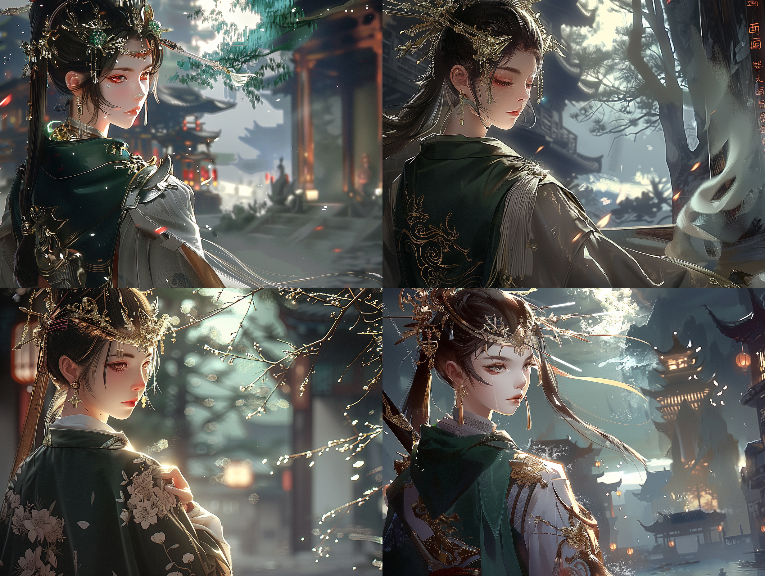 写实风格， 美女，修仙，白衣，冷酷，战神，曲线优美，五官精致，中国风，透光汉服，铠甲饰品，华丽饰品，背着一把剑，网红脸，细节丰富，柔和光线，长焦镜头，室外环境，暖色调，优雅姿态，传统元素，现代审美，没有多余的手指，没有多余手臂，没有扭曲的手，没扭曲的手臂，没有坏掉的手指，没有扭曲的手指，没有奇怪的手指