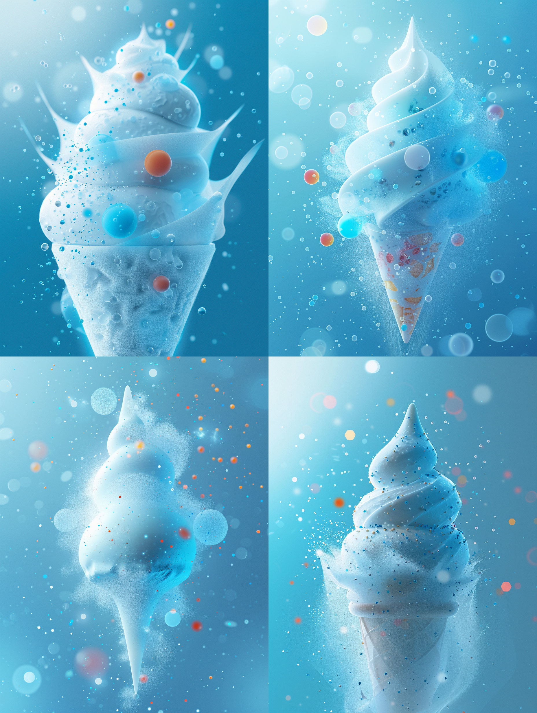 几何图形，简单的色彩，干净的背景，图形组合，抽像冰淇淋，冷色调，高清细节，夏天，清凉