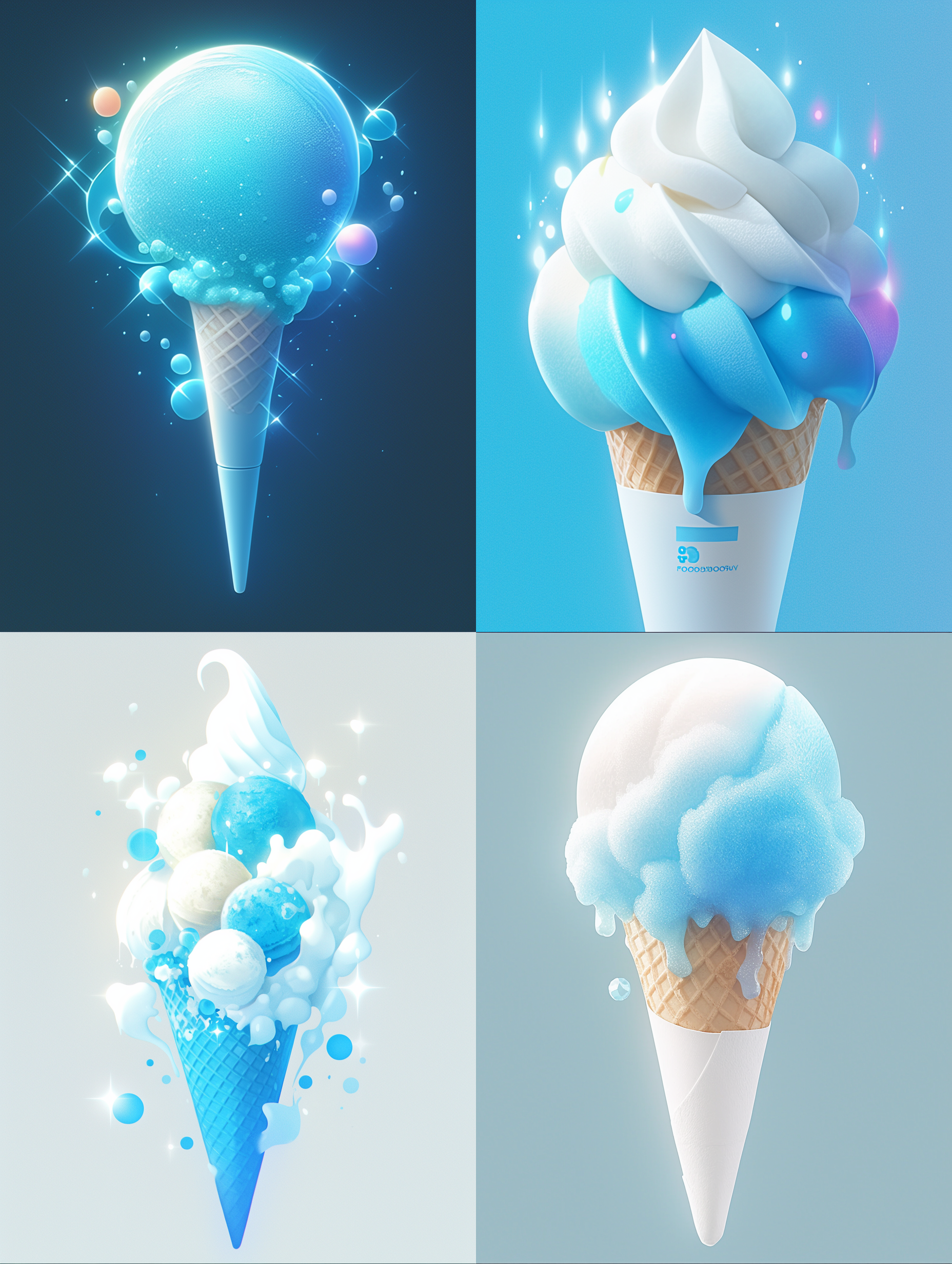 杰作，最佳质量，微光照片，几何图形，简单的色彩，干净的背景，图形组合，抽像冰淇淋，冷色调，这种风格是超细节和超现实的，以高清晰度和分辨率捕捉复杂的细节，夏天，清凉