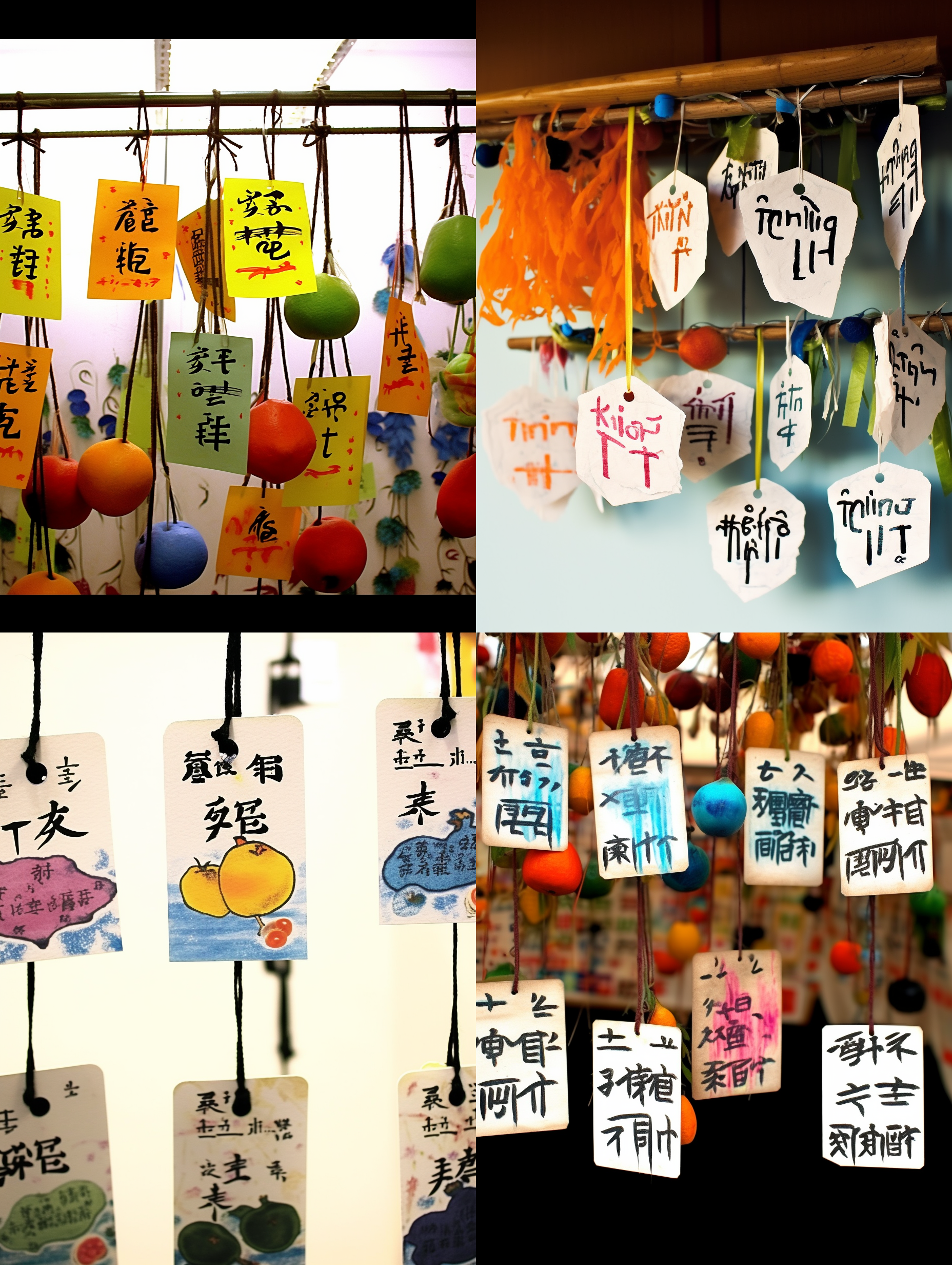 在水果上挂着写着“产地直销”和“猫山王”文字的标签纸卡片，“产地直销”和“猫山王”的文字后面有一些有趣的色彩做点缀。