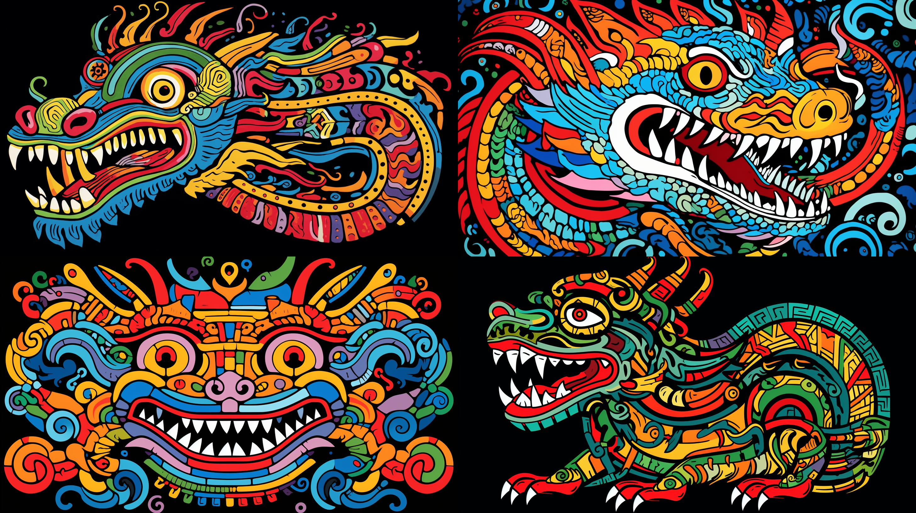 a colourful drawing of chinesedragon ，in the style of tribal abstractiontraditional mexican style biblicaliconographysimplified compositions. doodlein the style ofkeith haring, sharpie illustration, simple detailsminimalist,luminism,isolated fiqures ar 16:9 niii 5