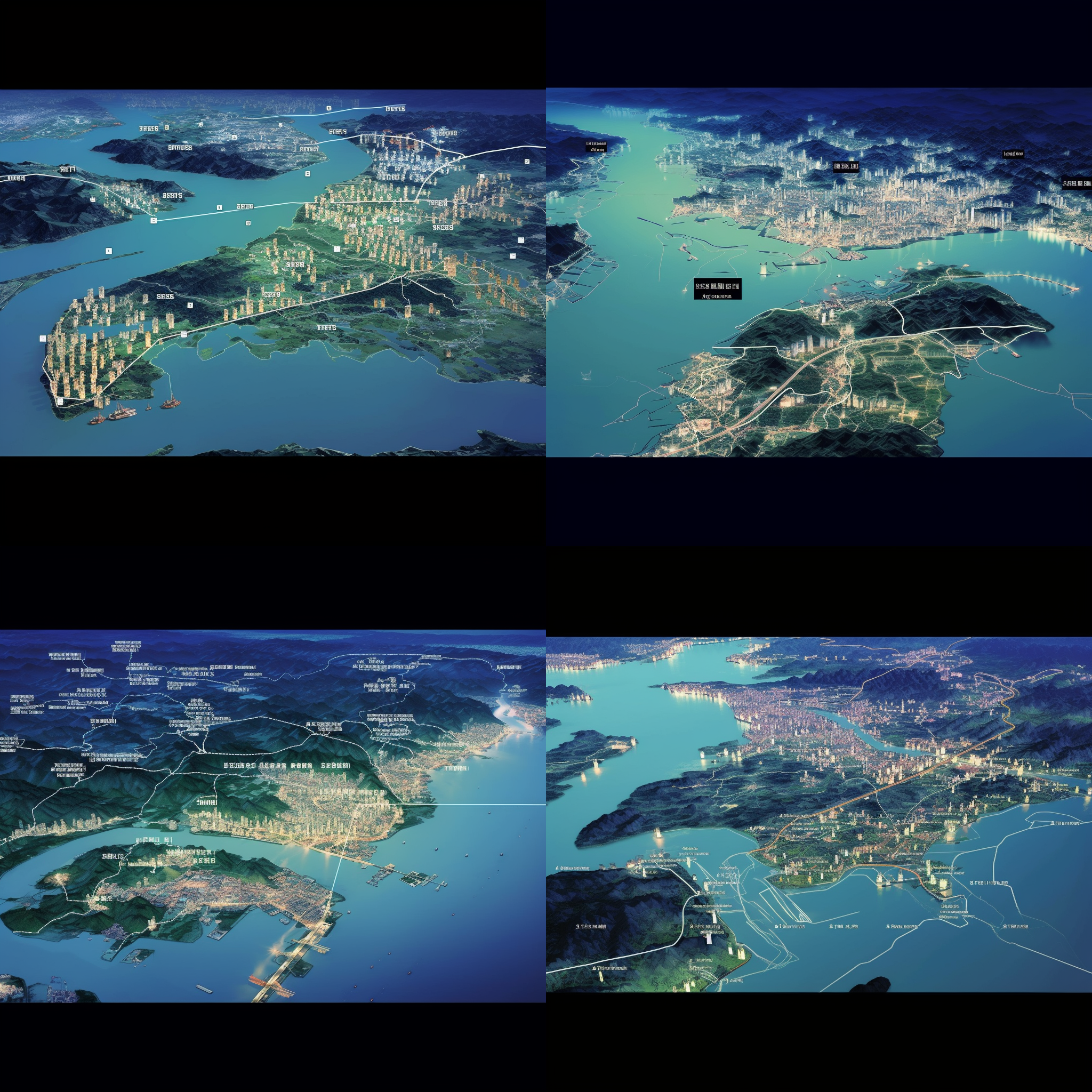 夜景鸟瞰，粤港澳大湾区，灯光璀璨，城市连绵，真实光感，高对比度，广角镜头，夜色迷人，摩天大楼，现代都市，繁华夜景，令人陶醉。