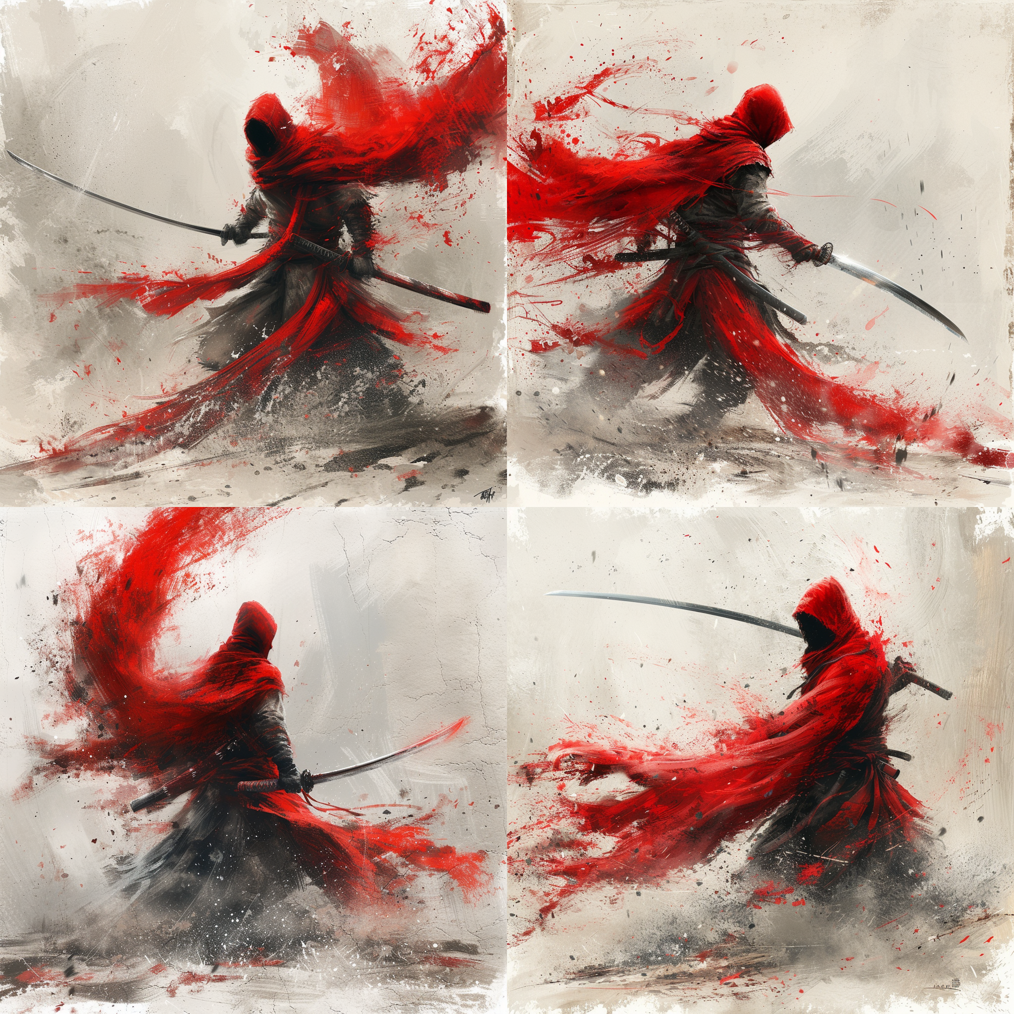 拔剑的侠士，正面，有剑气，带着红色长围巾