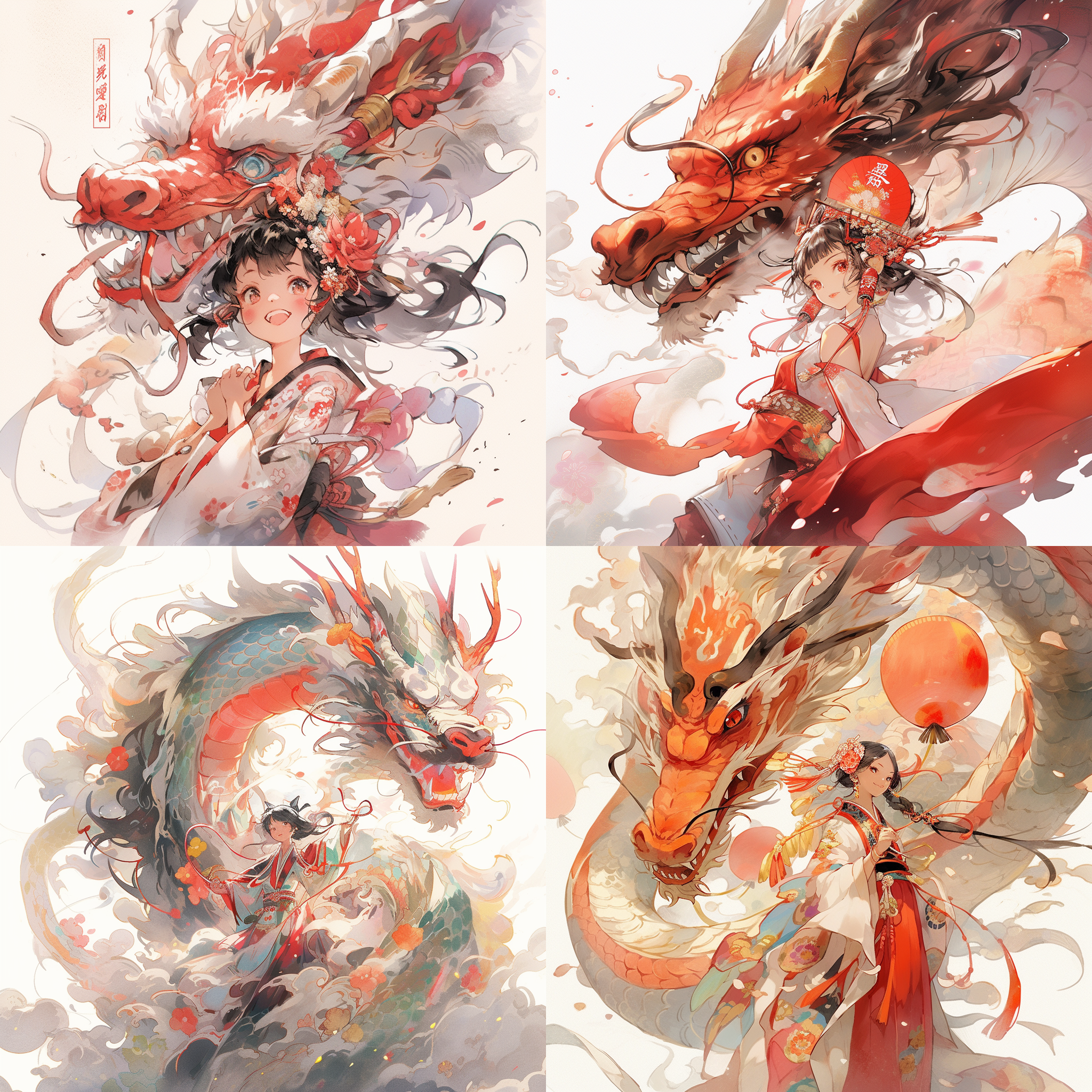 中国龙年新年宣传画，用于杂志封面，水彩绘画风格