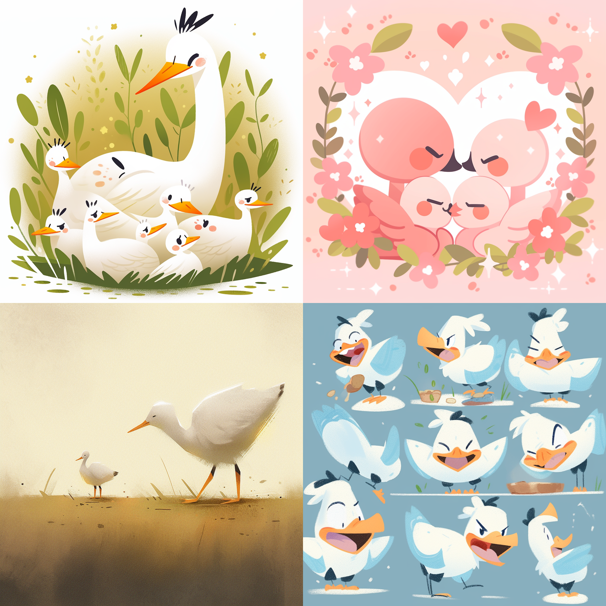 白鹤家庭，白鹤妈妈，白鹤爸爸，白鹤宝宝 卡通 角色设计