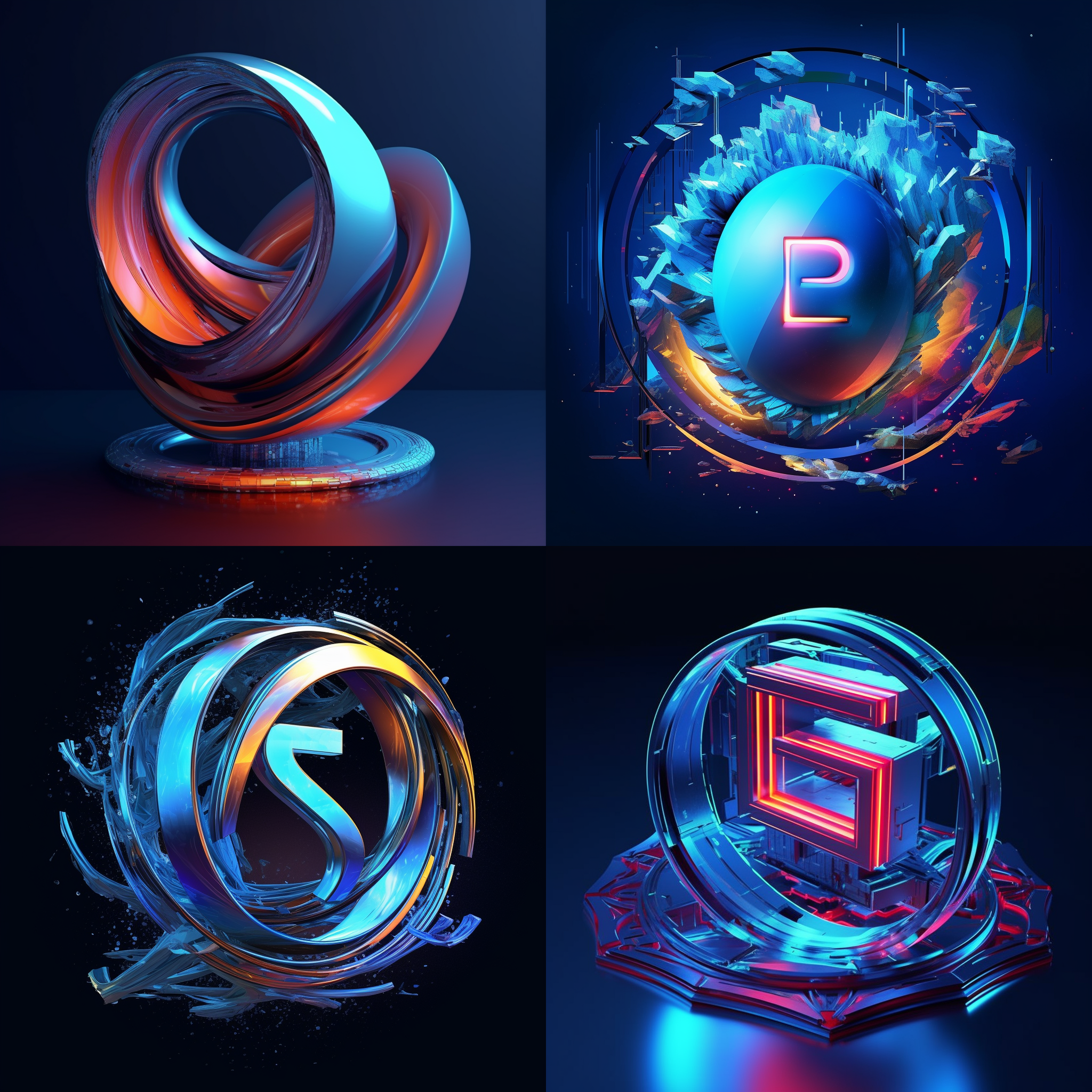 prompt. sd设计元宇宙logo，未来科幻风格，数字艺术，立体感，蓝色调，发光效果，虚拟环境，绚丽色彩，抽象形状，动态设计，未知情感。