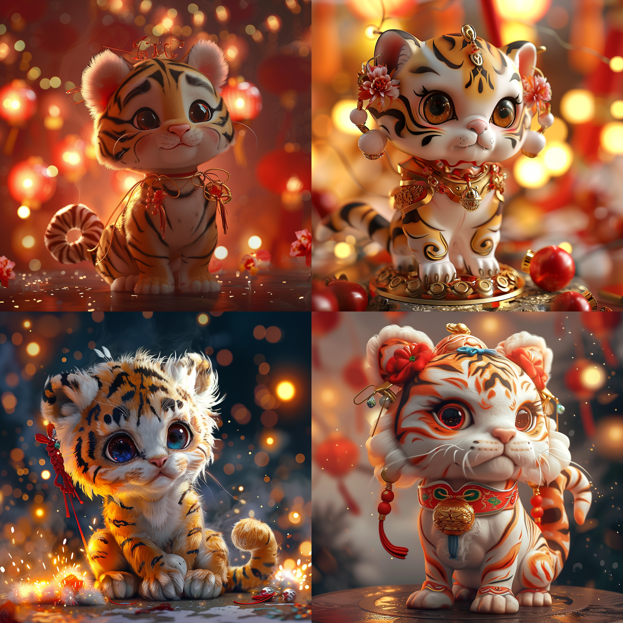 prompt. 可爱老虎宝宝，盲盒ip，c4d，白龙，龙年，中国龙，春节，新年，爆竹，烟花，精致，细腻，高亮，高光，正面光，封面艺术，高画质，高品质，高真实度，高细节，超级高分辨率，16k壁纸，多彩，最佳品质，彩色素描，综合细节加强，极致细节，照片真实感，大师之作，手部细节，大师级创作，极致画质，真实度增强。