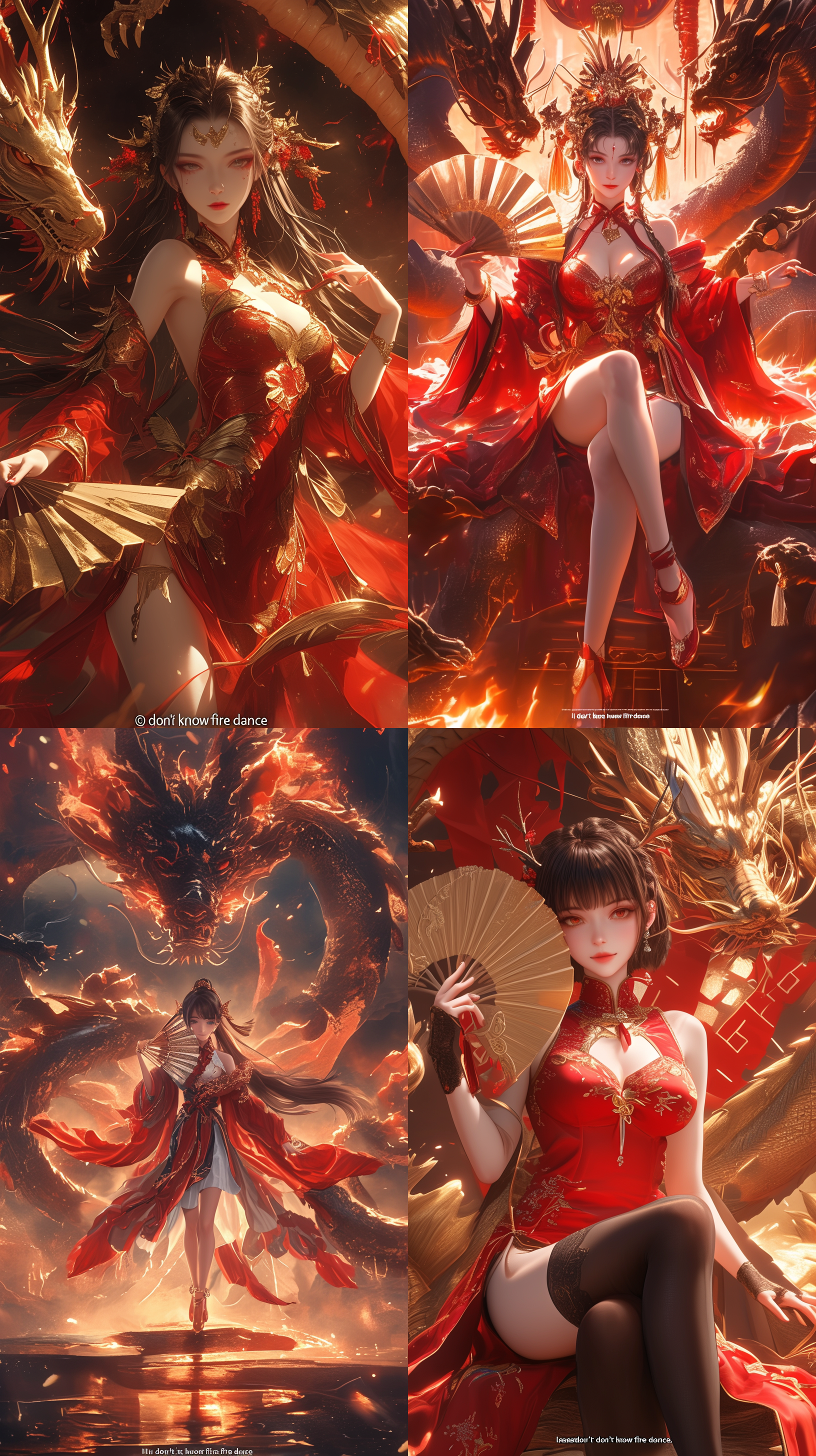 prompt. 二次元风格，cosplay，“不知火舞”柳岩脸，妖娆身材，手持折扇，中国龙环绕，中心构图，全身特写，3d，数字渲染，梦幻引擎，莱卡镜头，最佳画质，视频拍摄，细节狂魔，超清晰外观设计，8k。