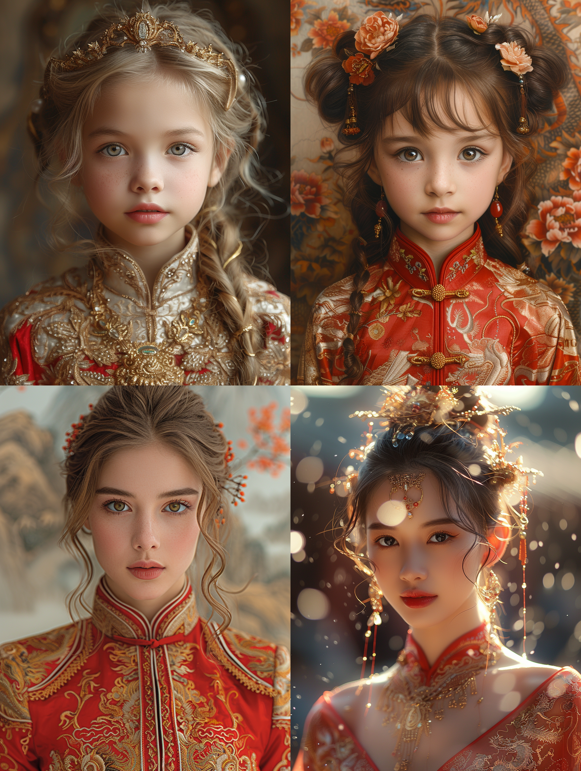 金色龙，女孩红色衣服