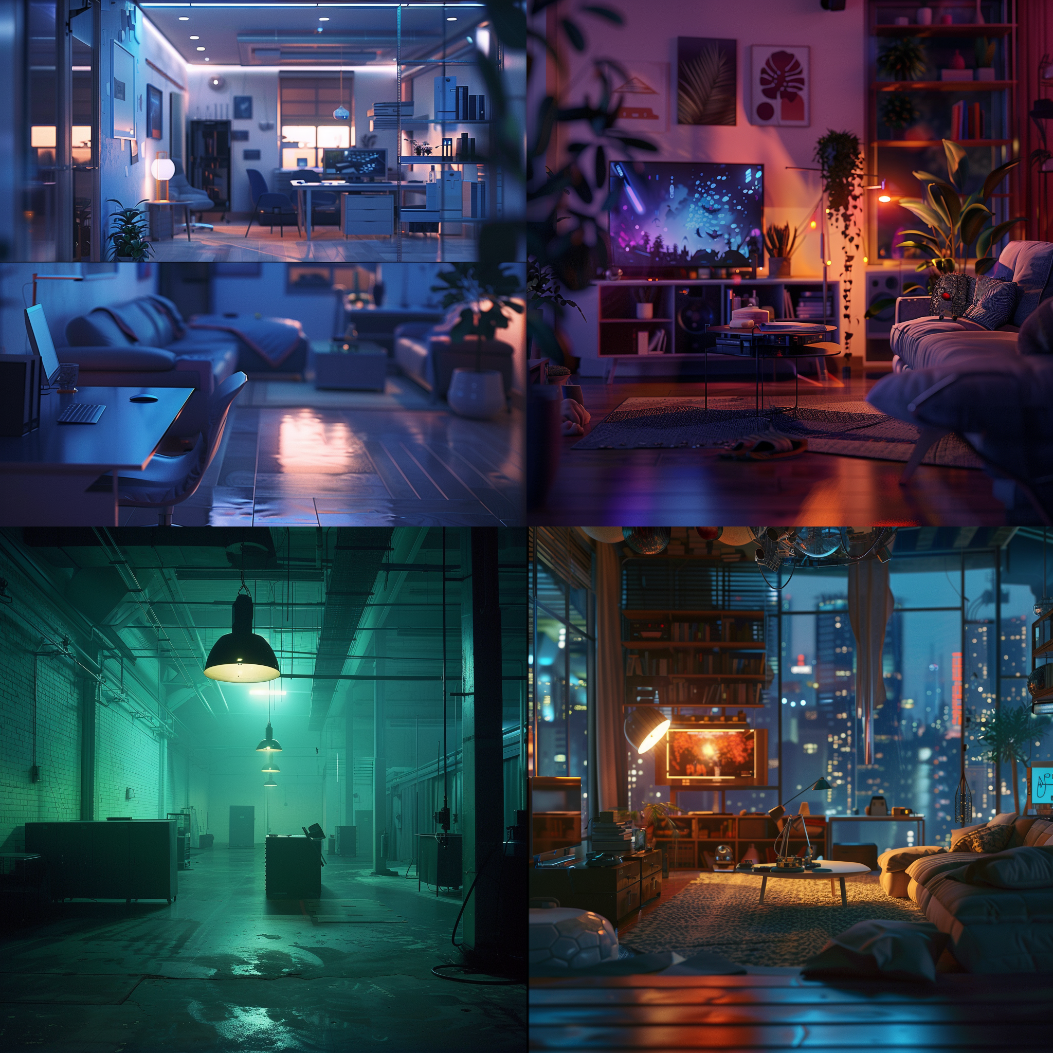 科技场景，冷色调，中长焦，室内场景，柔和光线，