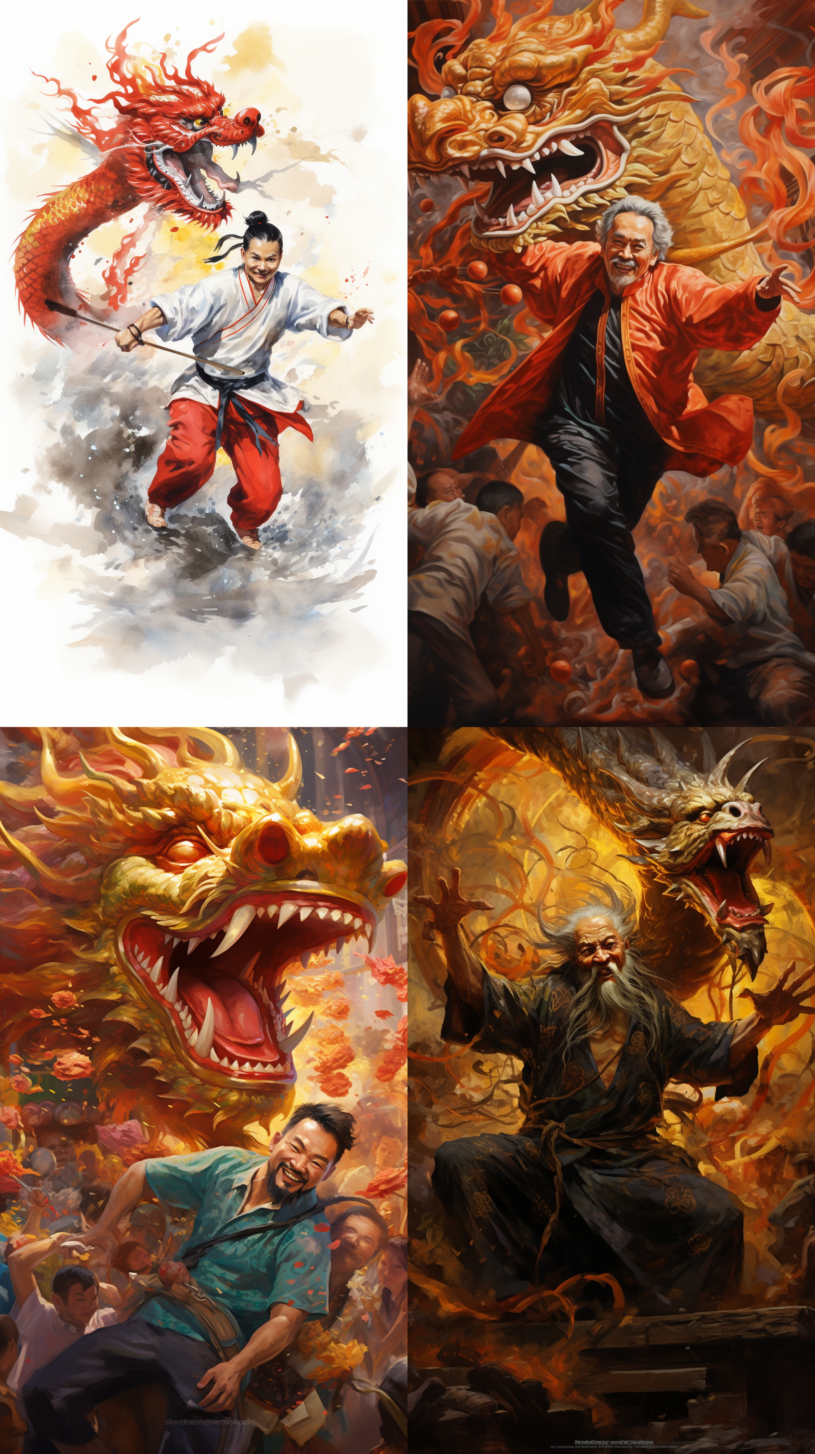 舞龙，男人，动作舒展，背景喜气