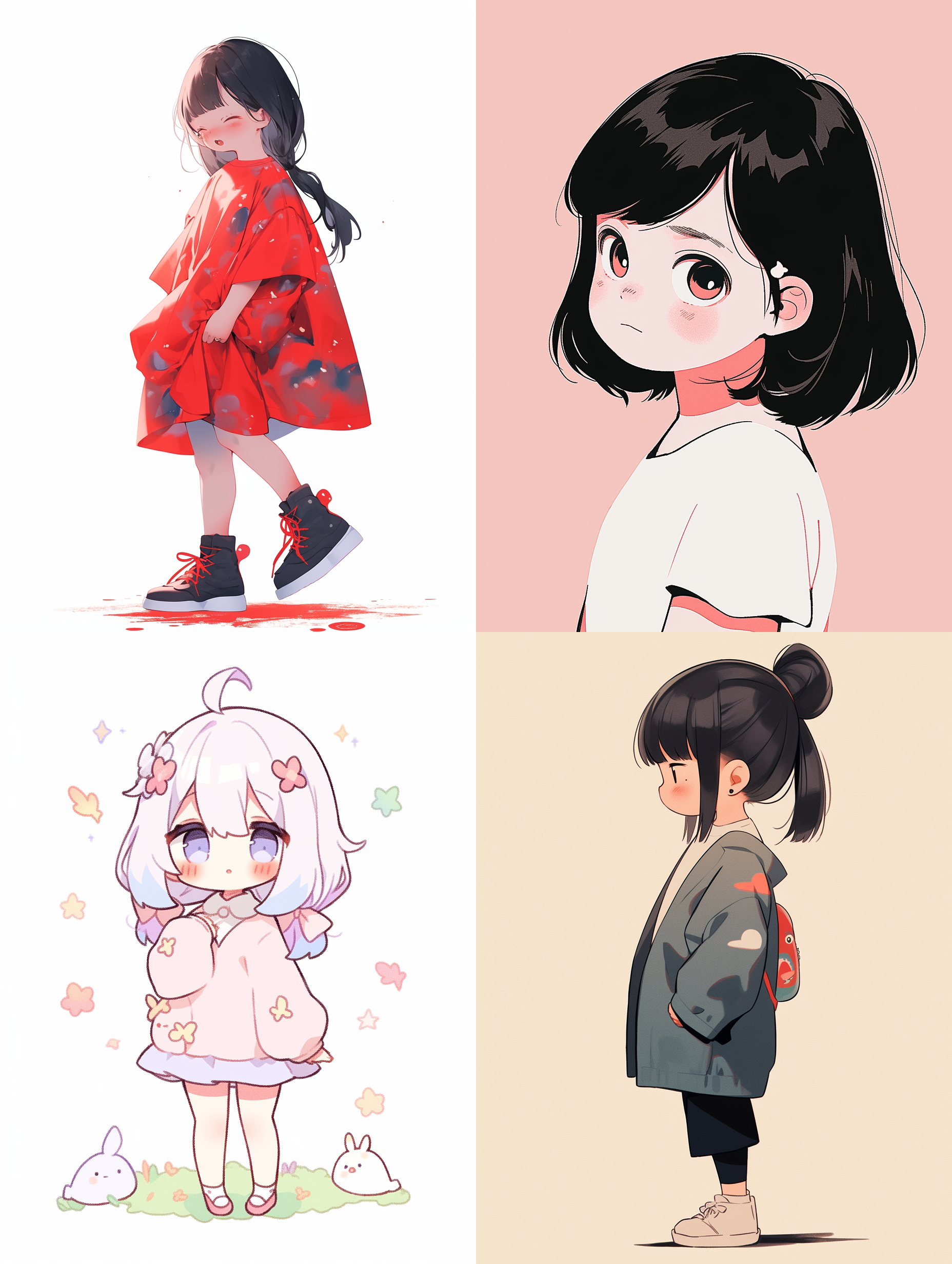 可爱的小女孩，极简主义，简单的细节