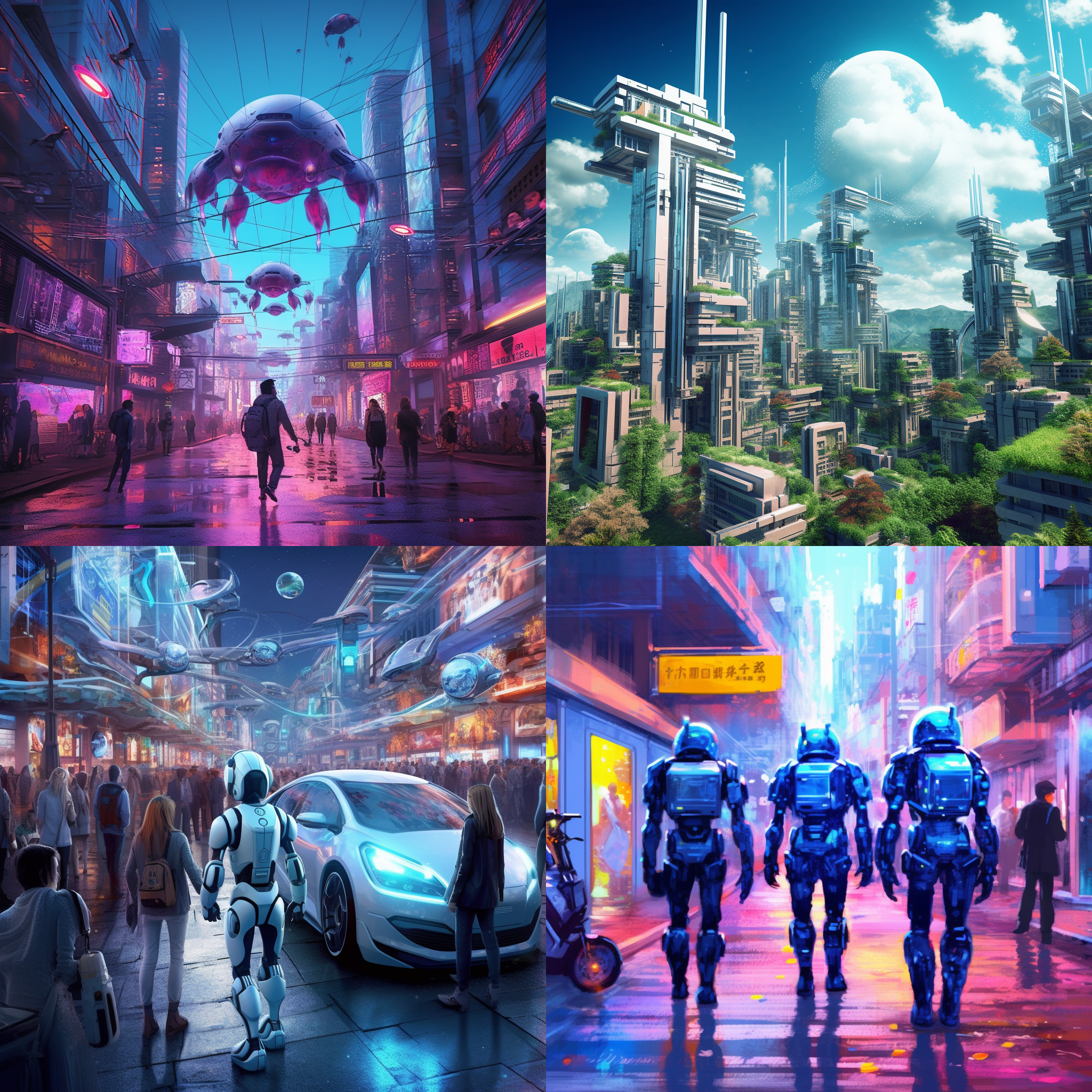 未来世界，ai生成仿生人，背景未来城市 未来主义