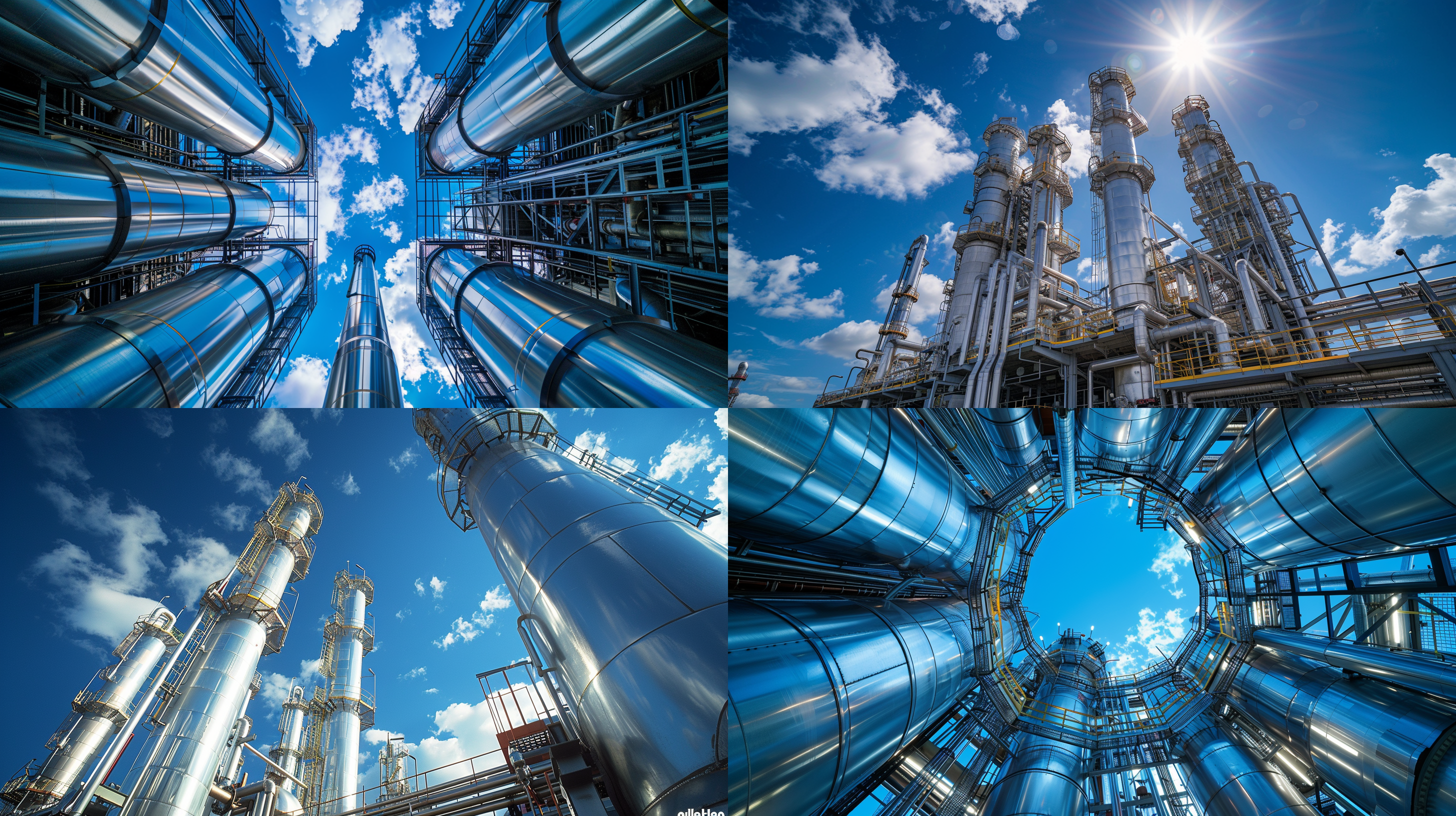 能源 天然气 净化厂 仰拍 广角 蓝色天空