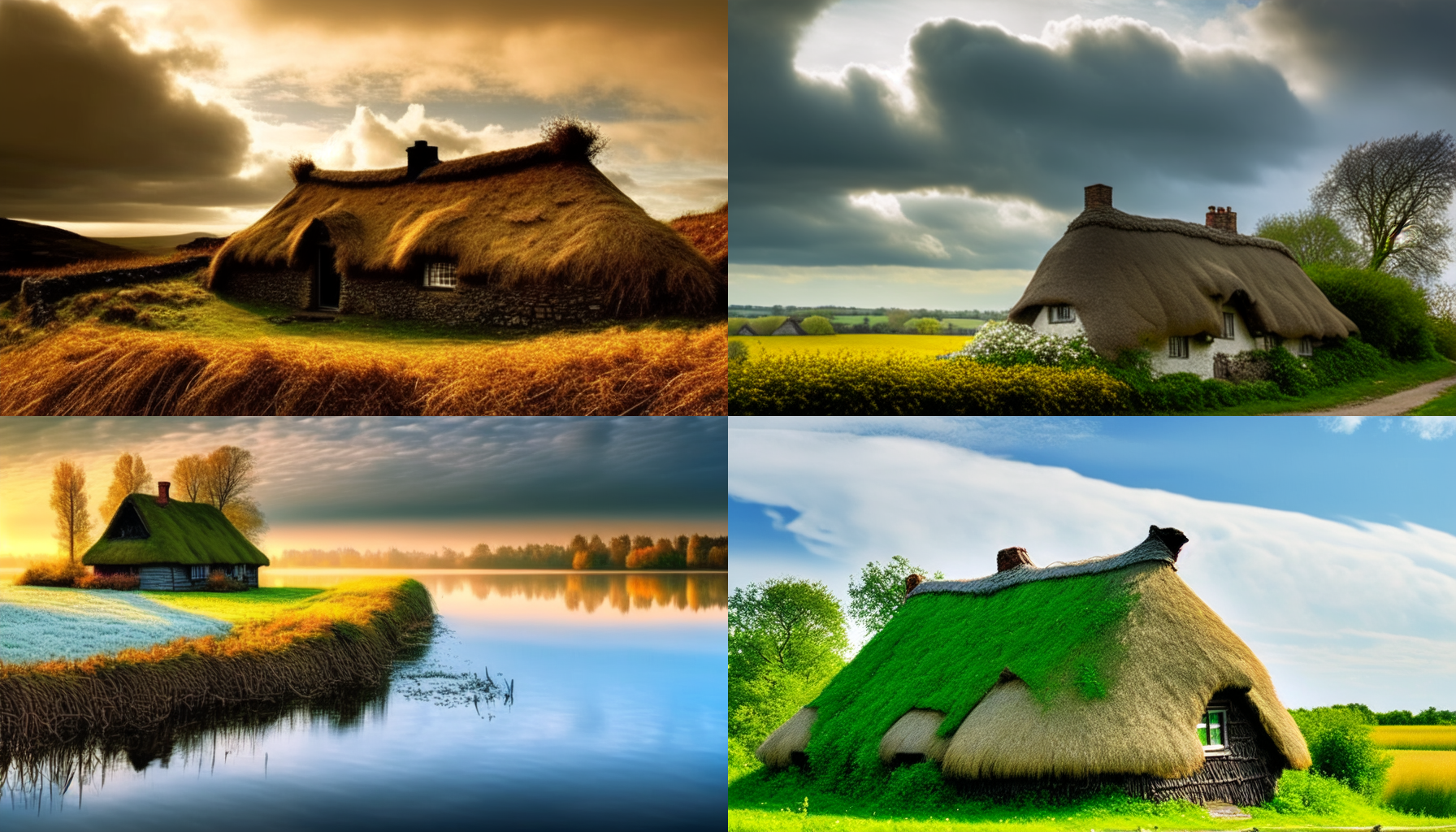 一张令人心旷神怡的特色照片：云端上的茅草屋，坐落在清新自然的环境中。光线柔和而温暖，突出了茅草屋的纹理和色彩。构图精美，茅草屋与周围的大自然融为一体，呈现出回归自然、回归本真的主题。茅草屋的形状简洁而有趣，色彩明亮且和谐。这张照片带给观者宁静、平和和美好的情感。