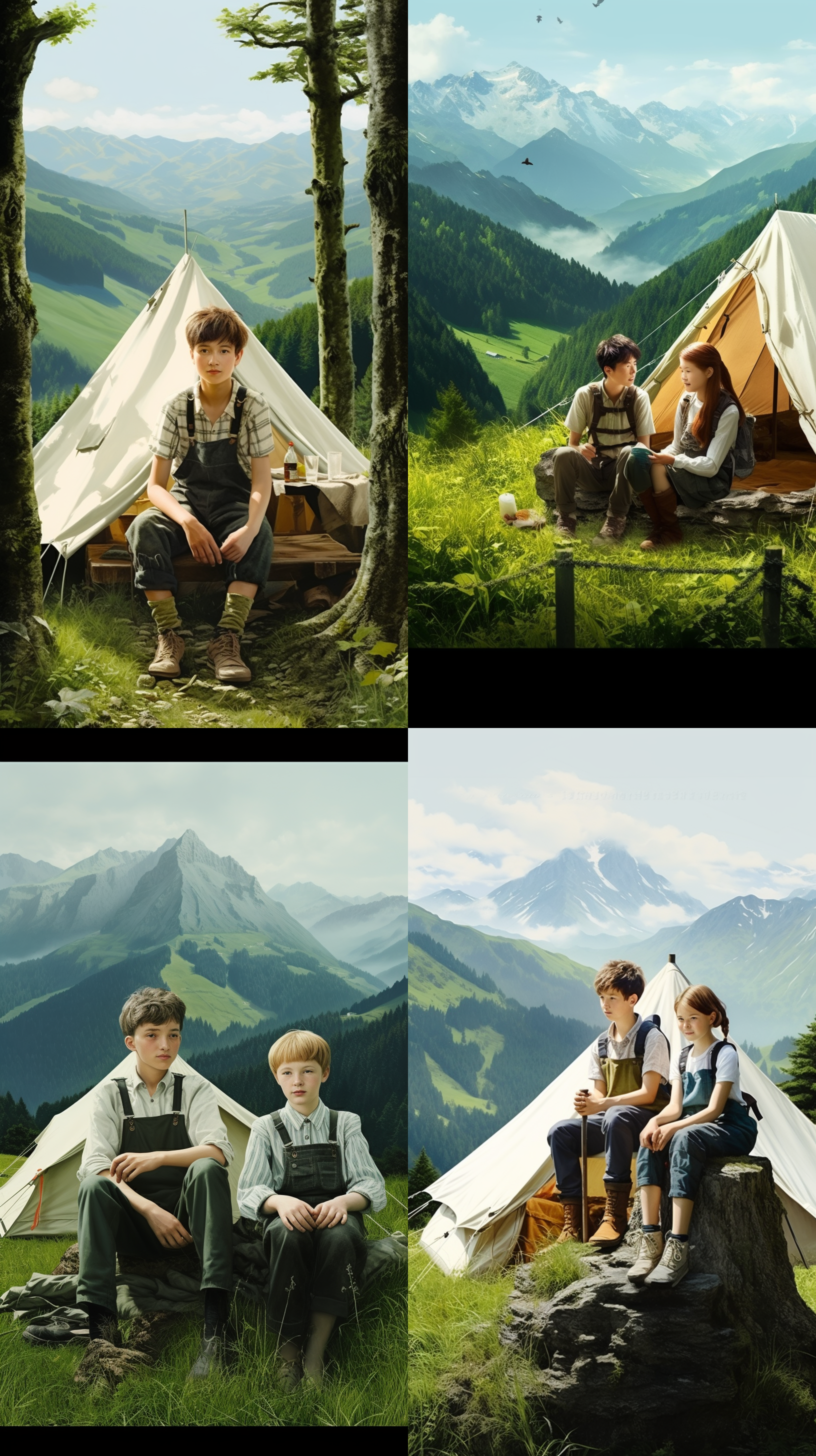 有很多树的树林，绿色草地，地是平的 树林 多云 山顶 大海 真实 风景 超级高分辨率 大文件 小男孩 姐妹 高腰腿裤 黑色丝袜 露齿而笑 坐 伸懒腰 侧身坐