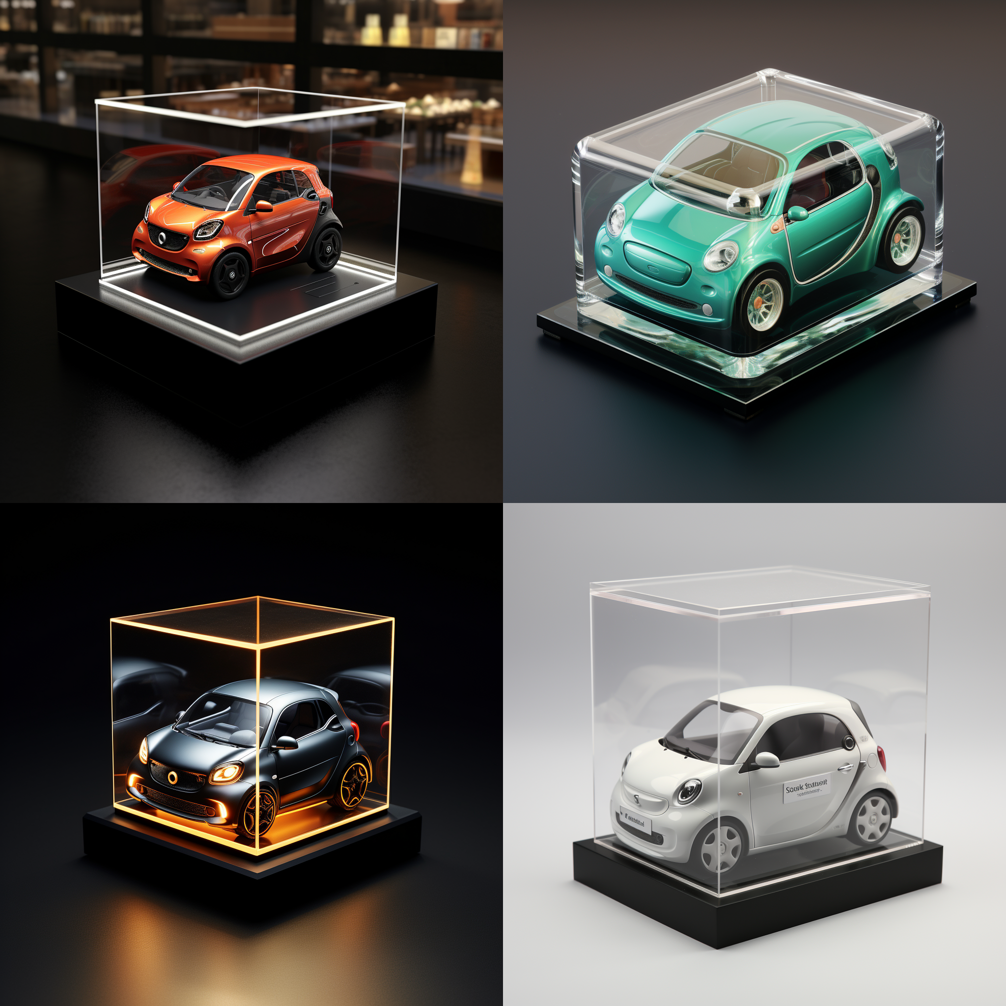 亚克力展示盒，智能汽车，3d渲染，产品图片，每个细节