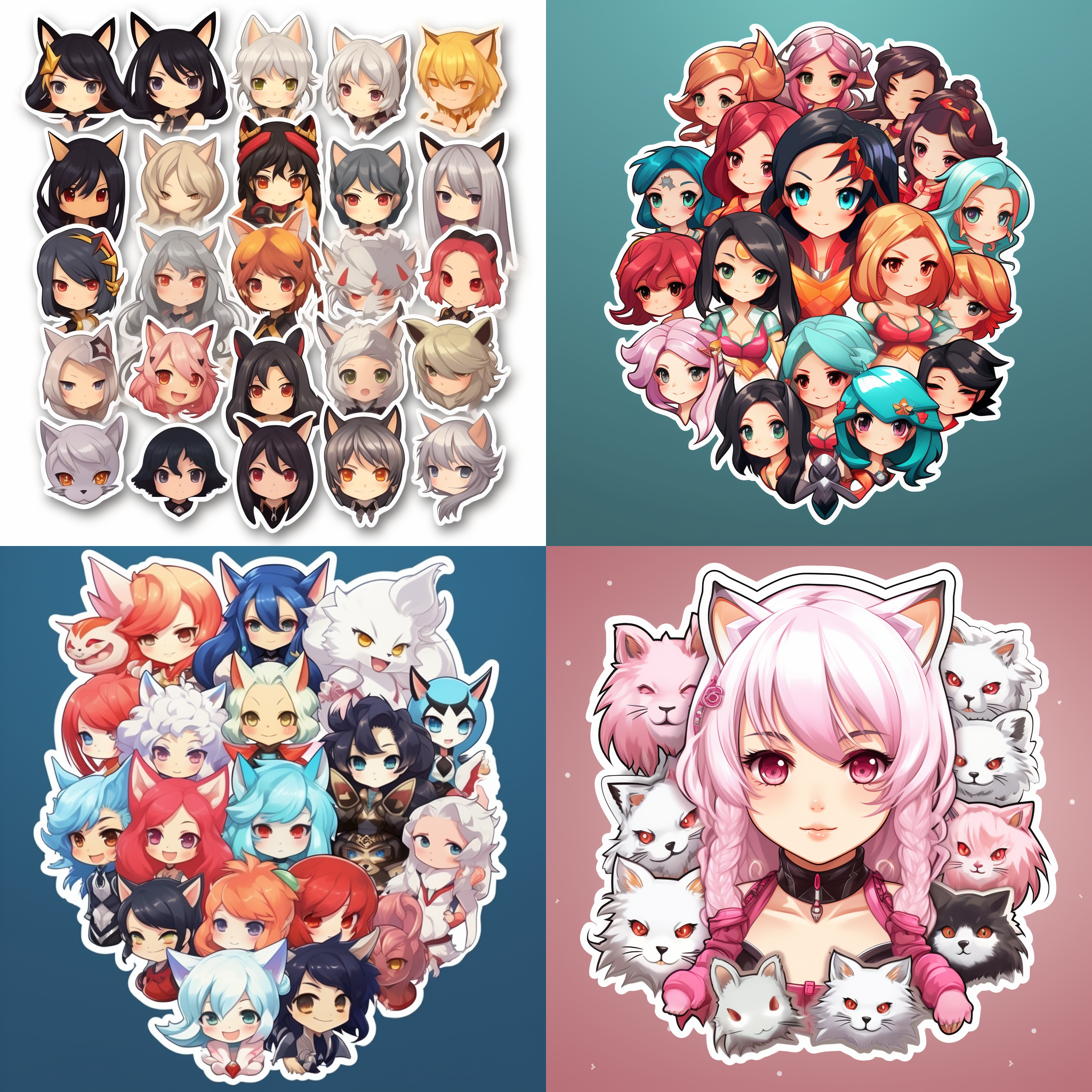 贴纸，原神头像，可爱，矢量图，多个角色排列