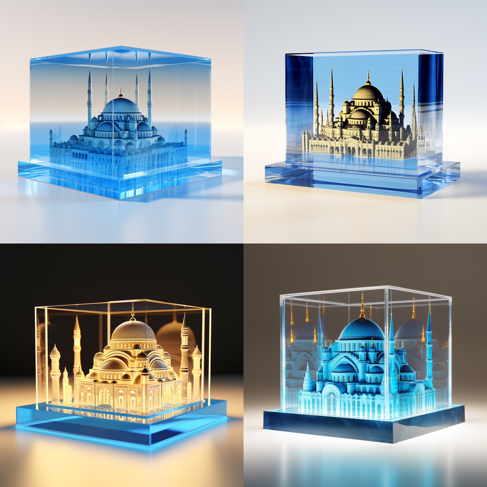 亚克力展示盒，蓝色清真寺，3d渲染，产品图片
