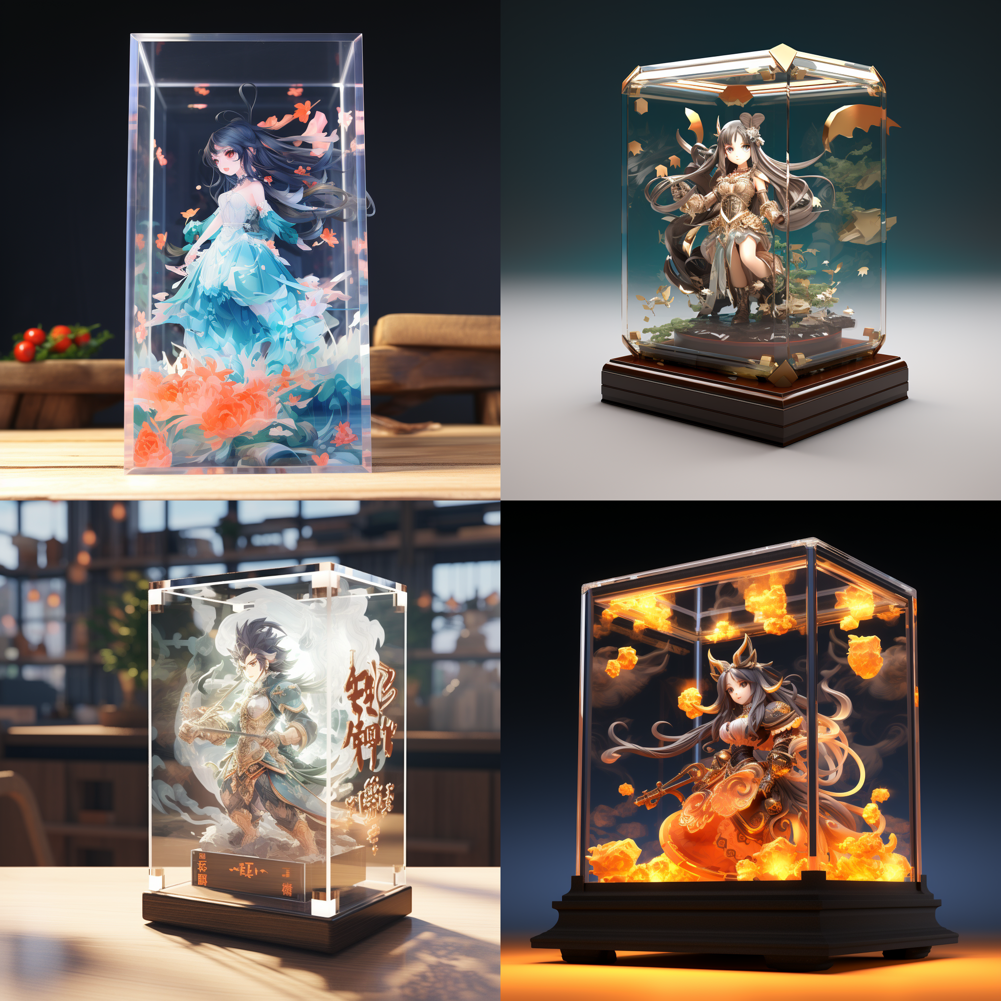 亚克力展示盒，原神，国风华彩，3d渲染，产品图片，充满细节