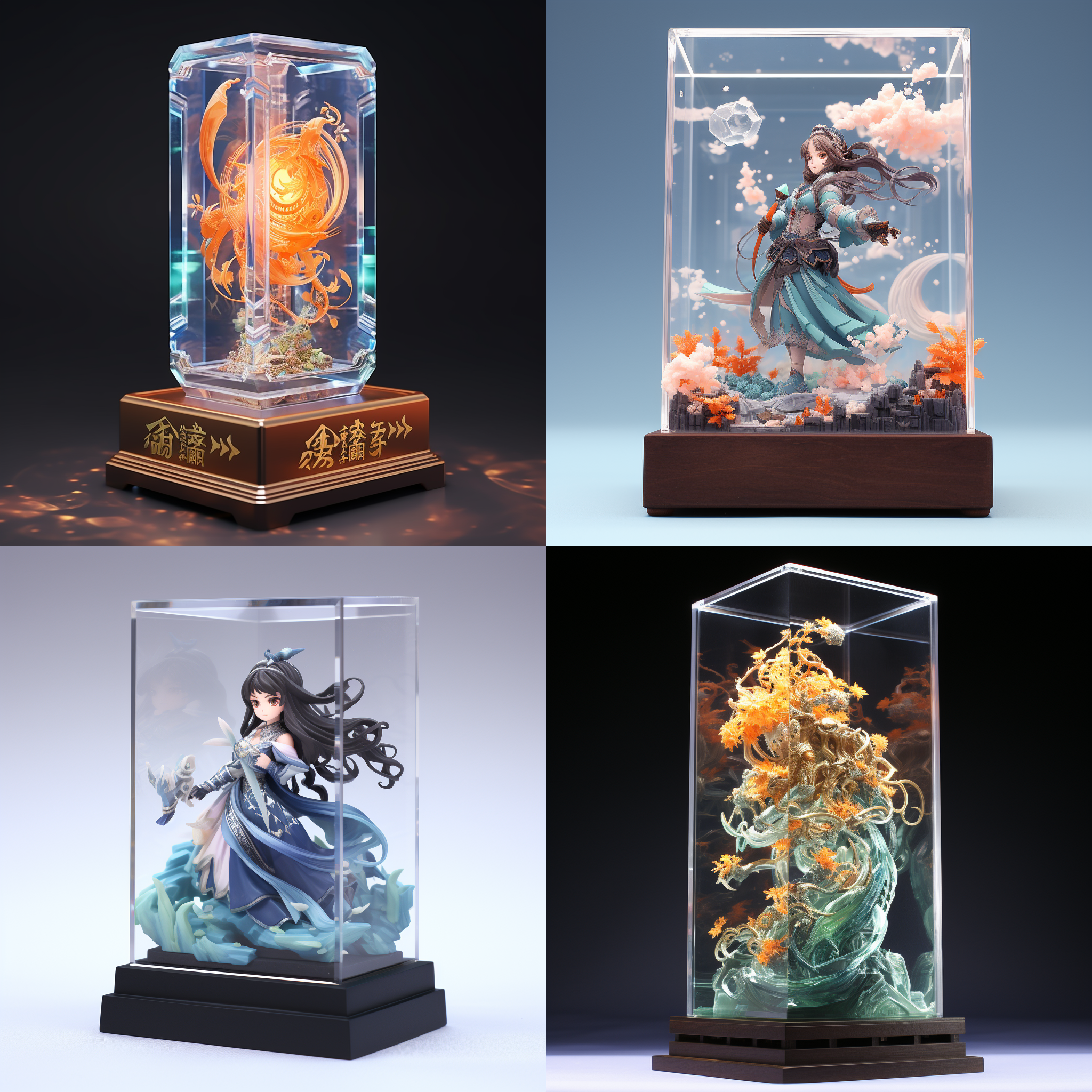 亚克力展示盒，原神，国风华彩，3d渲染，产品图片，充满细节