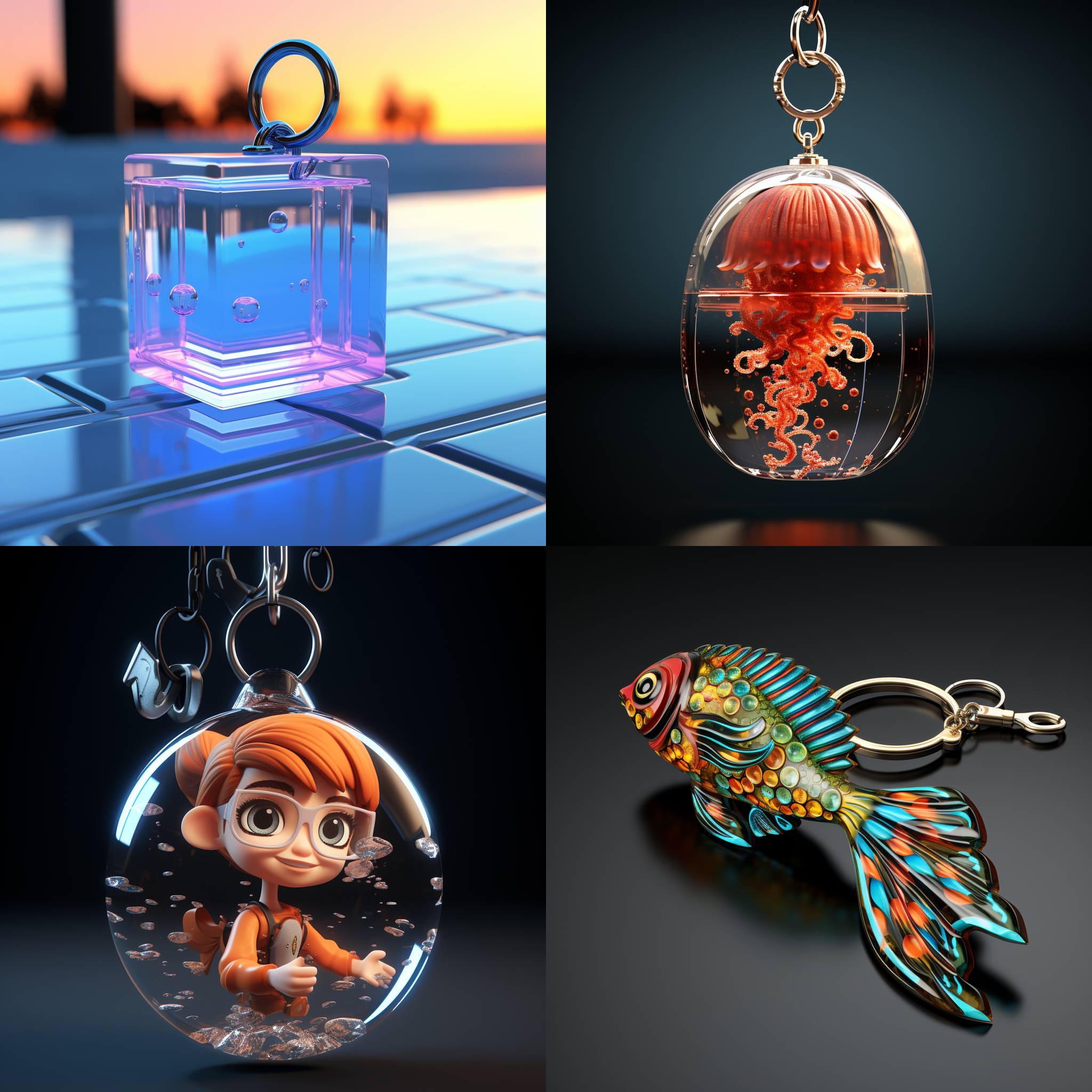 亚克力钥匙扣，创意，3d渲染，产品图片