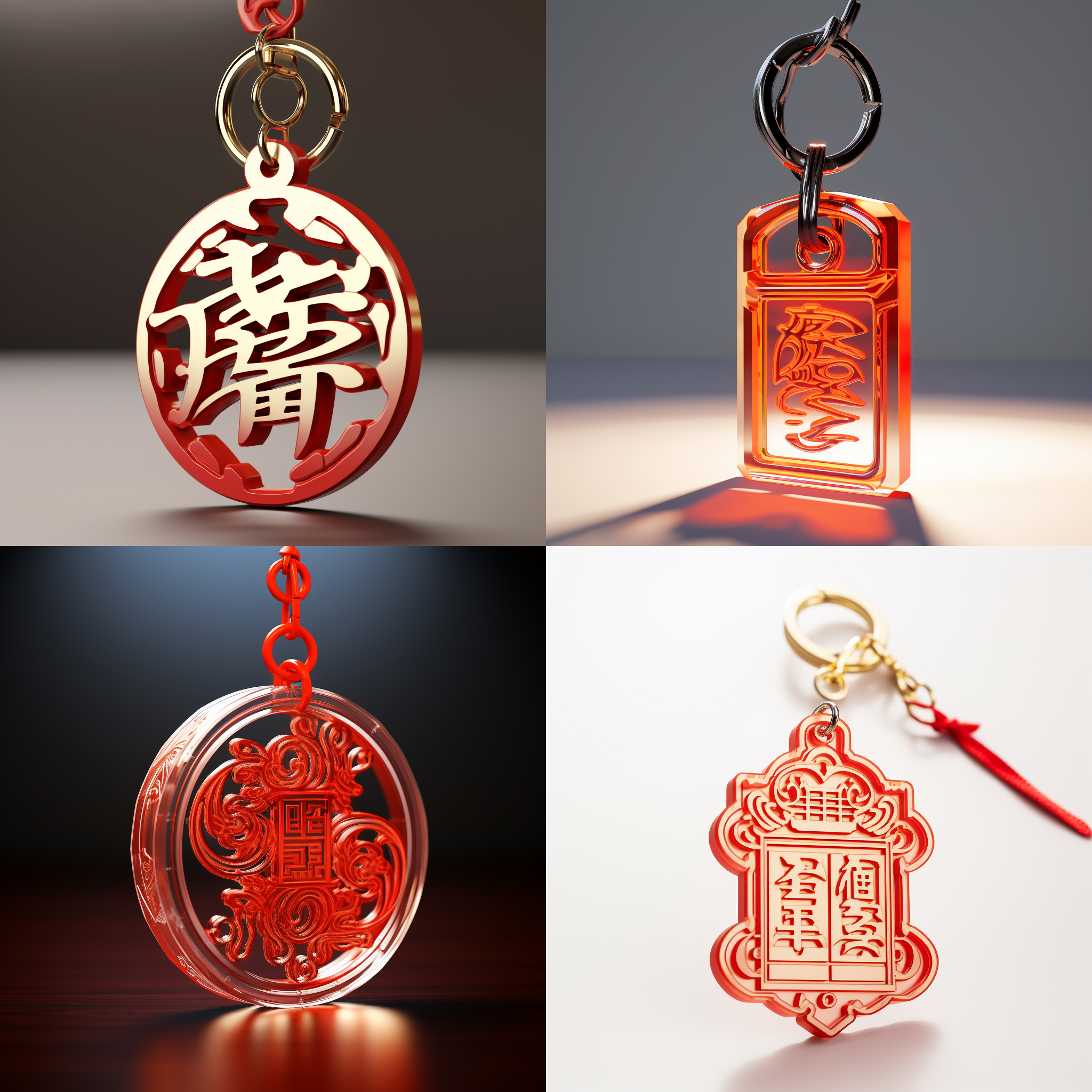 亚克力钥匙扣，国风文字，3d渲染，产品图片